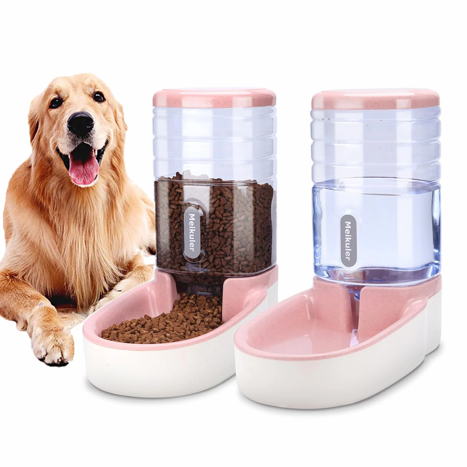 Alimentación automática 3.8l con Pala, dispensador de Agua Potable 3.8l dispensador automático de Alimentos Secos estación de alimentación para Perros, Gatos y Mascotas (Rosa)