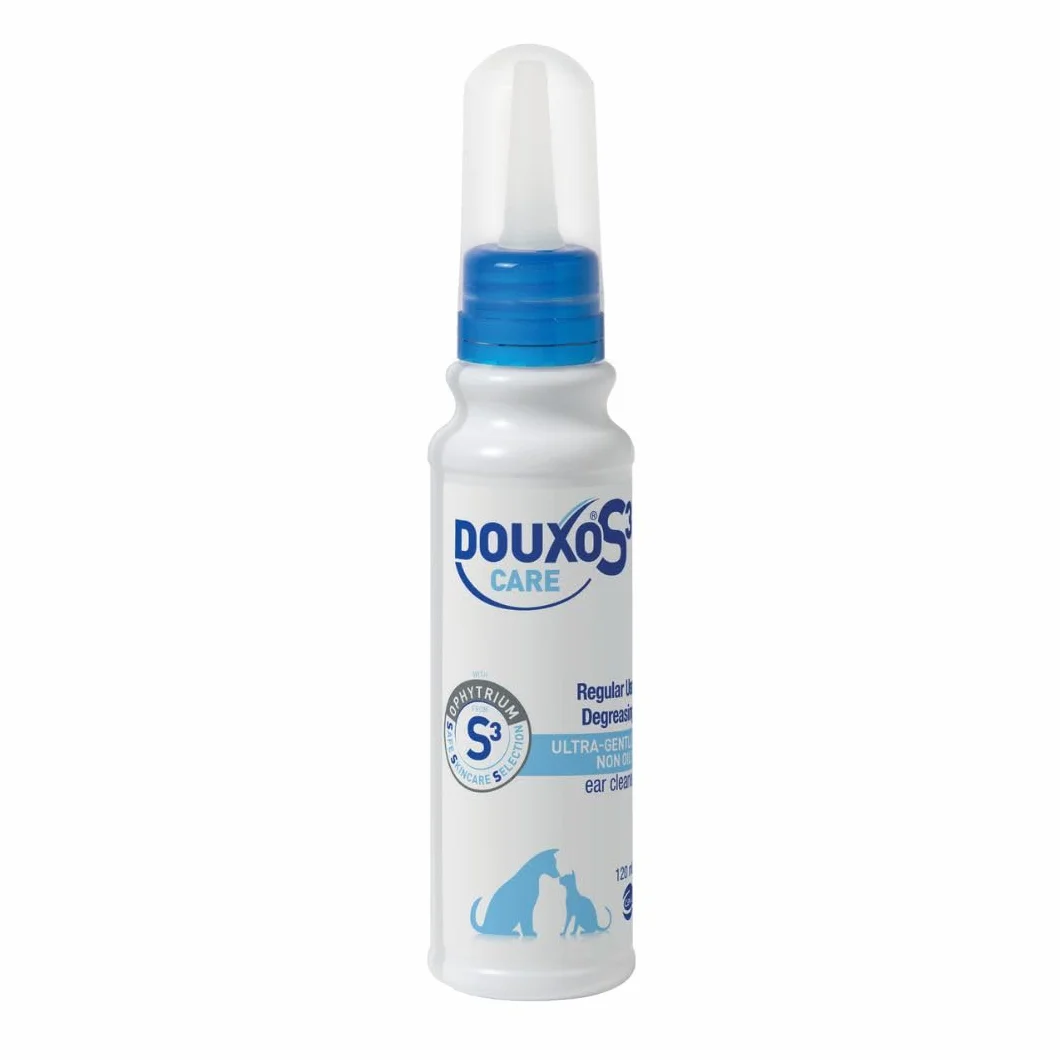 DOUXO® Limpiador de oídos S3 CARE de 120 ml, recomendado por veterinarios y clínicamente probado, para perros y gatos, uso suave, regular, limpia y elimina la cera, calma, protege e hidrata las orejas