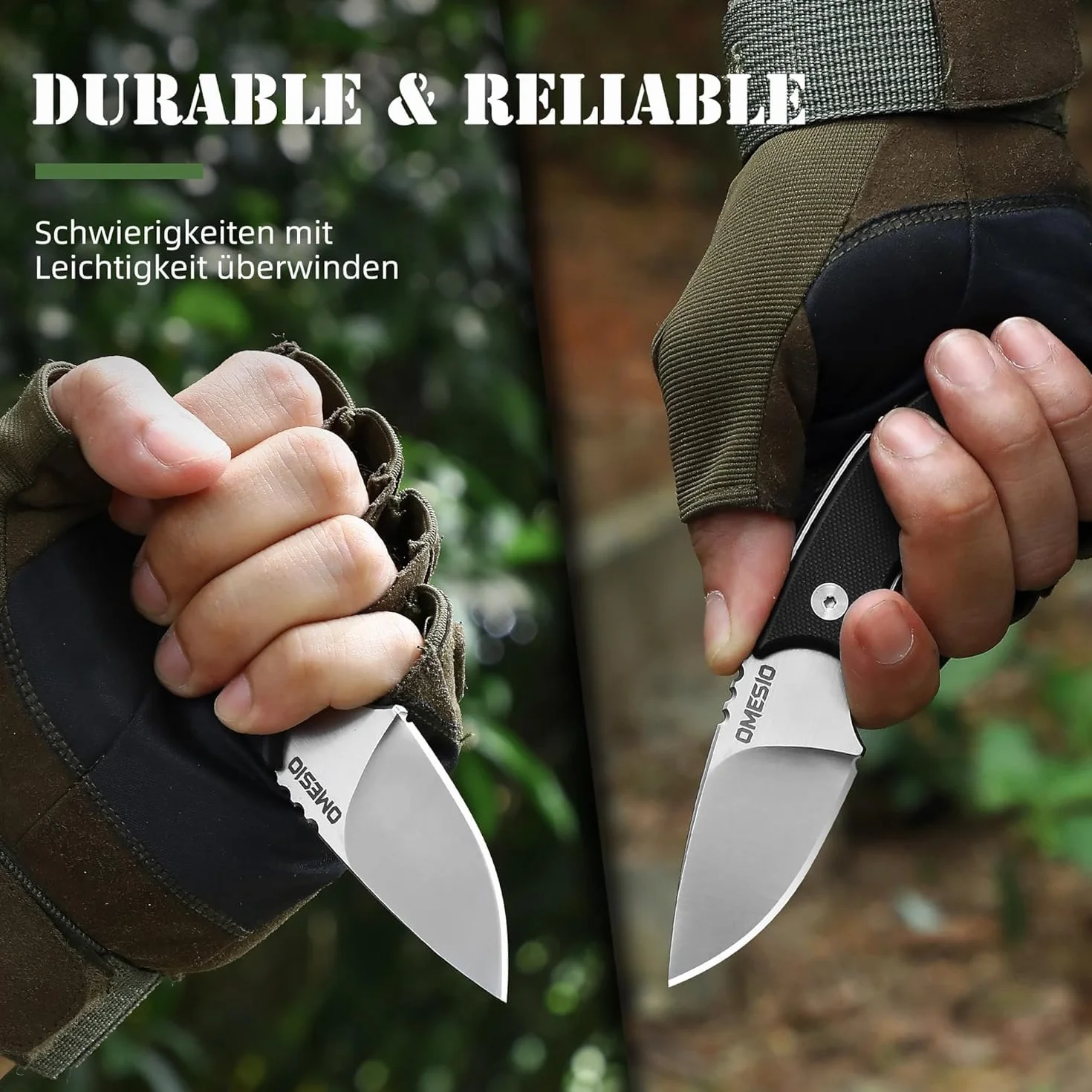 Omesio Cuchillo de cuello D2 acero 5.45 pulgadas con funda y collar