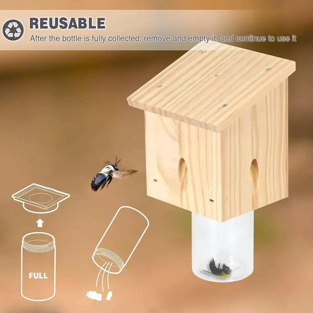 Trampa para Abejas carpinteras con Caja Fuerte Desmontable. Atrae a Las Abejas carpinteras con Cebo. Trampas Colgantes Naturales Estilo Loft, B