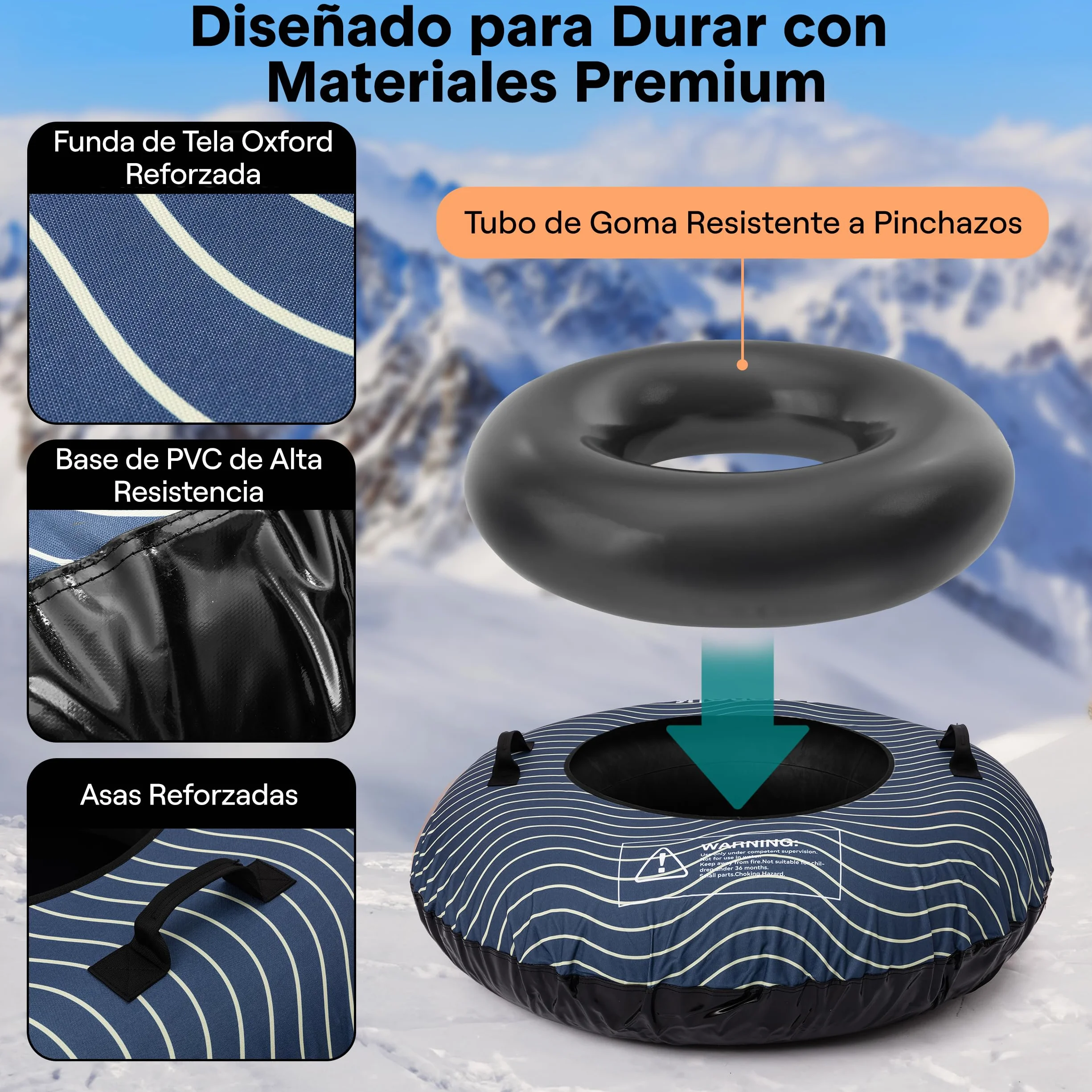 SereneLife Snowtube 101/112/122 cm Trineo Inflable para Niños y Adultos con Base de Plástico Resistente