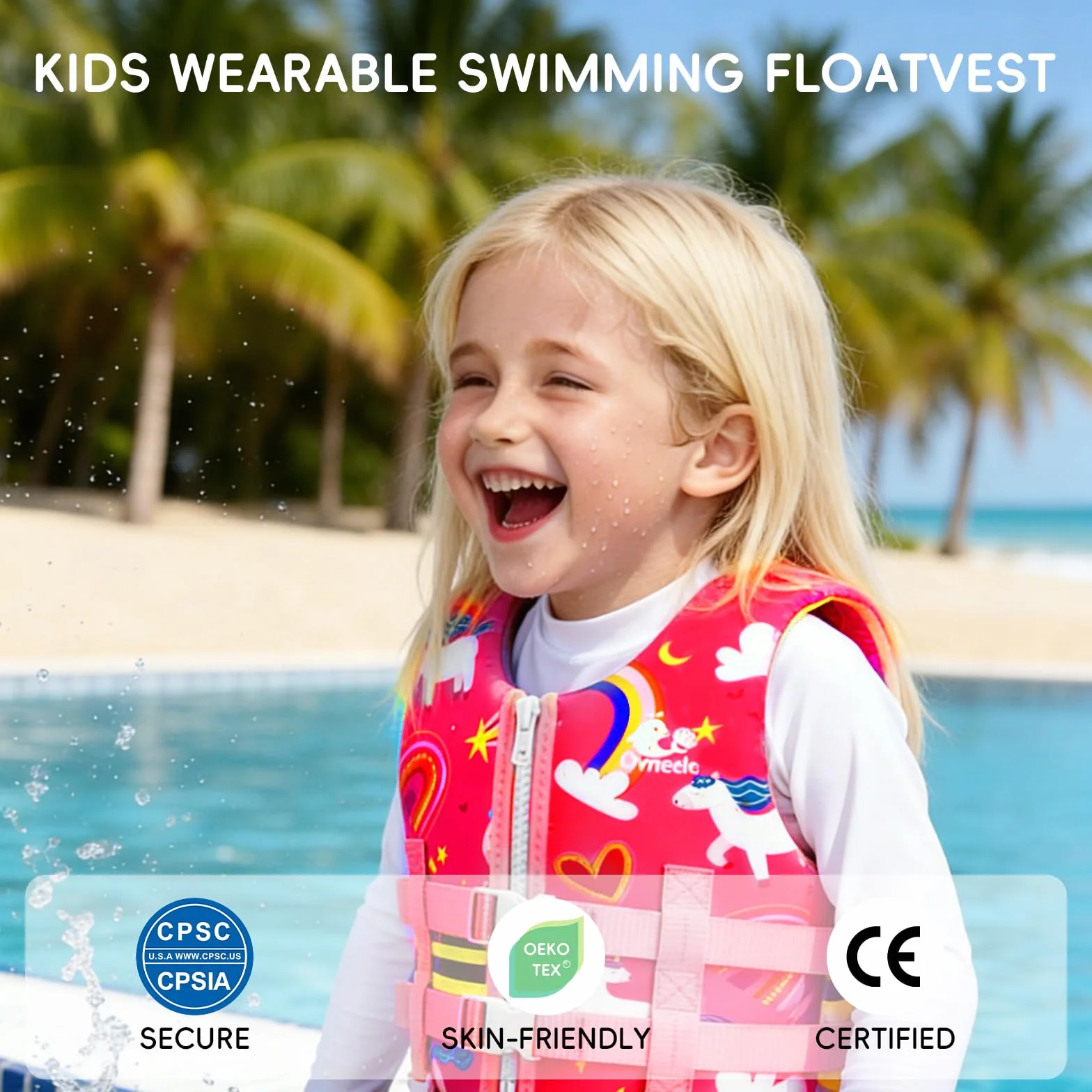 Chaleco de Natación para Niños, Chaleco Flotador de Neopreno con Correa Ajustable, Edad 2-9 años