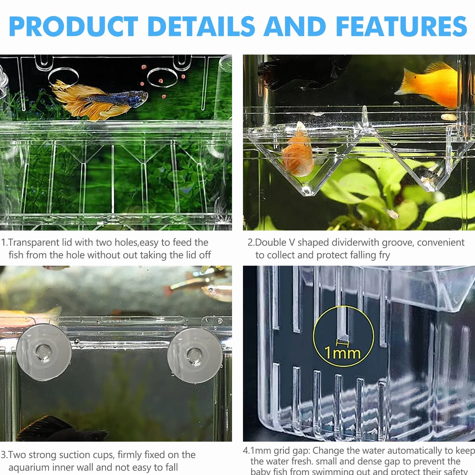Caja de Cría de Peces de plástico Incubadora de Peces Caja,Caja de Aislamiento de Peces de Doble Capa con Ventosas para Peces Bebé