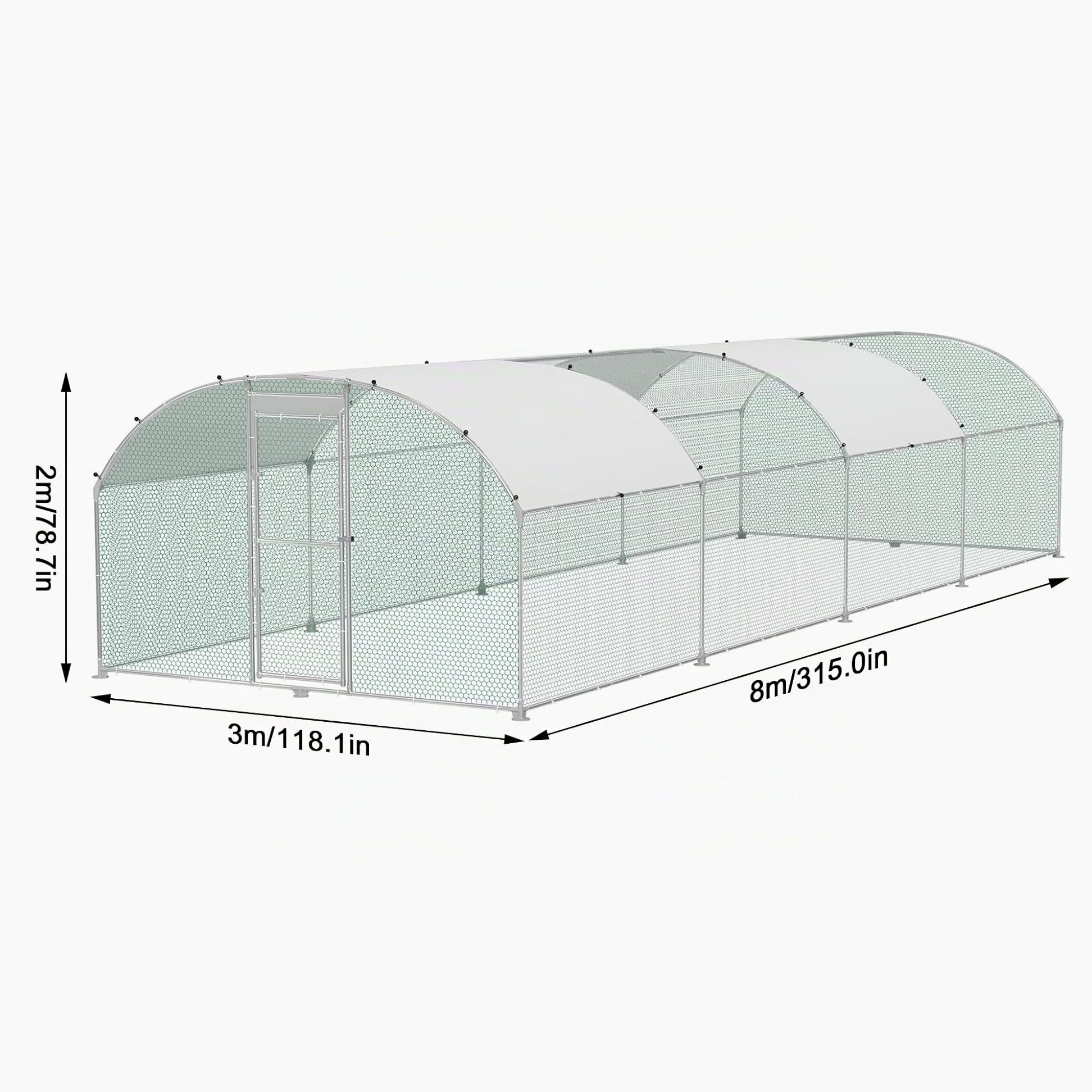 Jaula para gallinas y gallinero, de metal galvanizado, 3 x 8 m, resistente al invierno, con techo solar y cerradura, para animales pequeños y aves de corral