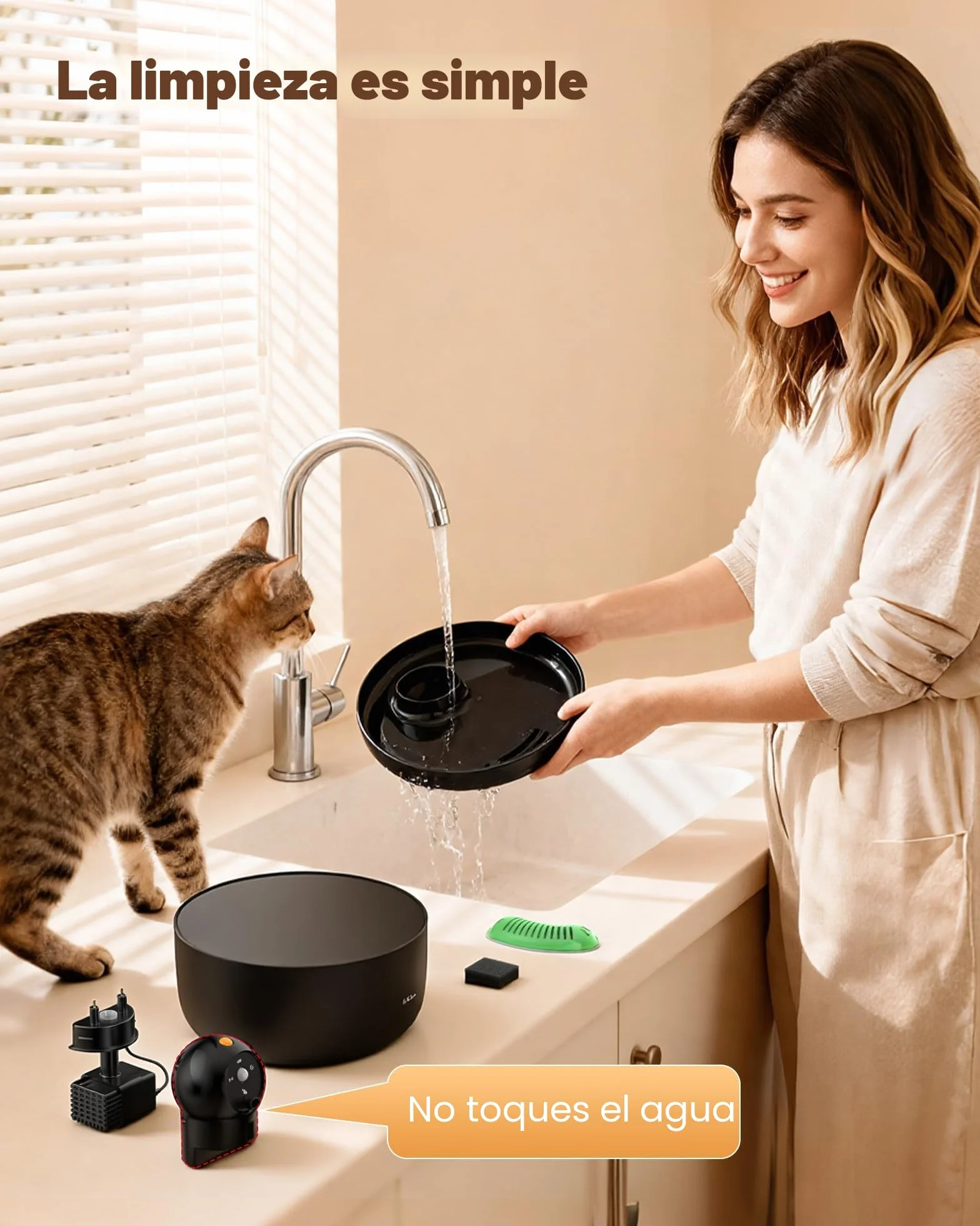 Fuente para Gatos sin Cable: Bebedero Gatos Automatico Inalambrica - 2.6L Fuente Gato con Sensor de Movimiento - Dispensador Agua Gato Recargable con Batería - Dispensador Agua Mascotas con Pilas