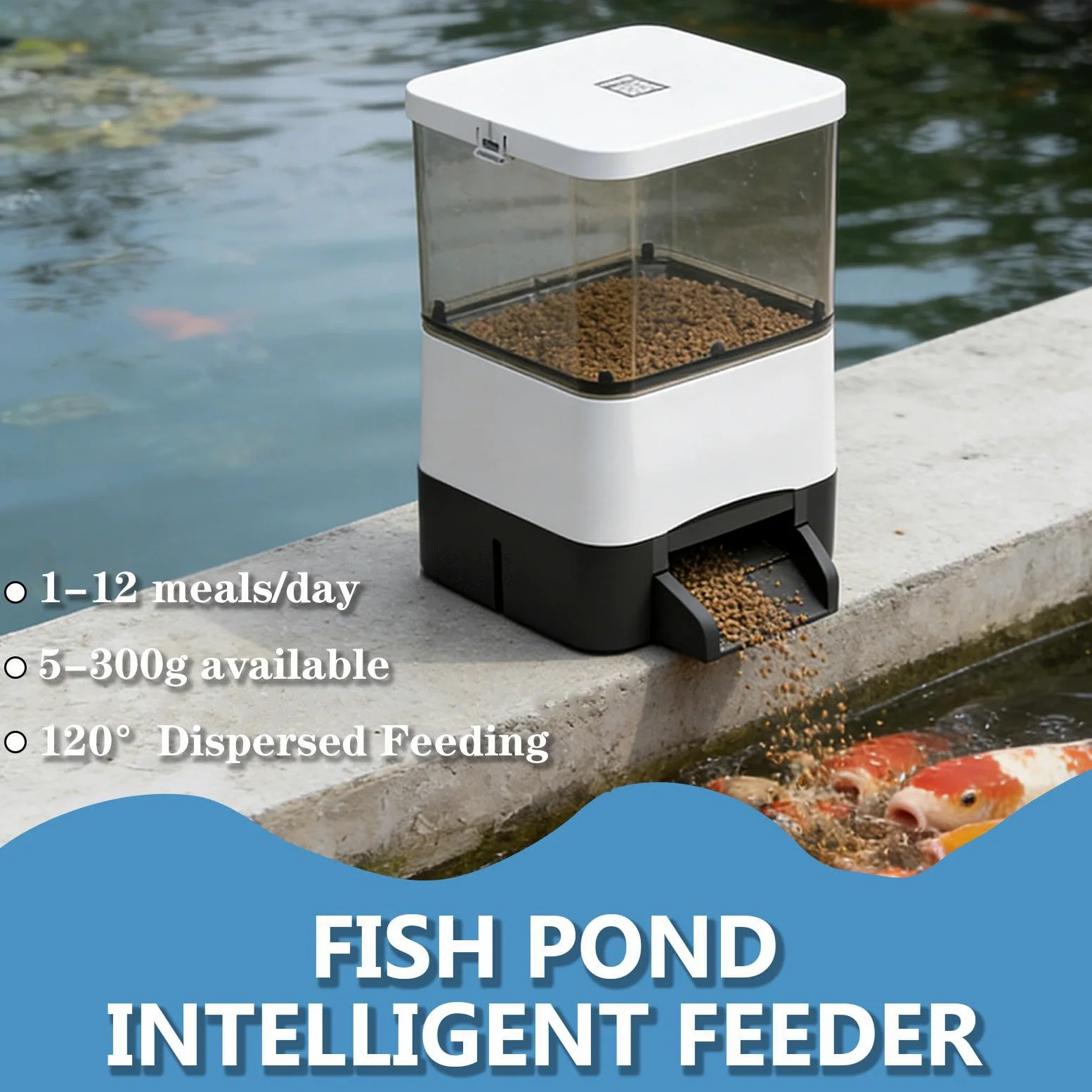 Alimentador Automatico Acuario Garnelen Versteck Aquarium Adecuado para Piensos en Gránulos de 1-20mm Diseño Antirrobo para Estanques Domésticos Acuicultura Comercial Y Criadores de Peces Black