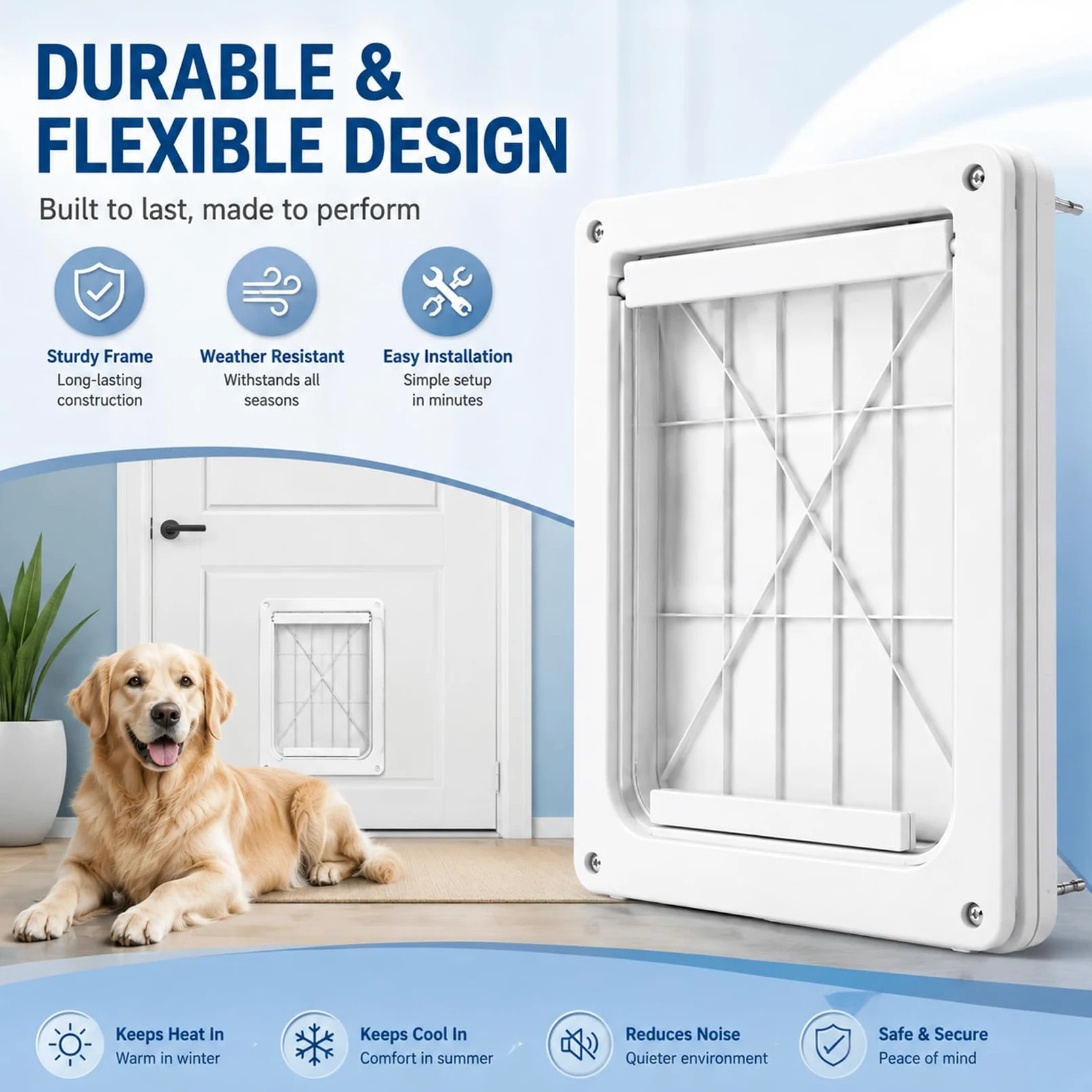 Puerta para Mascotas, 22x28cm, plástico Blanco, para Perros y Gatos medianos