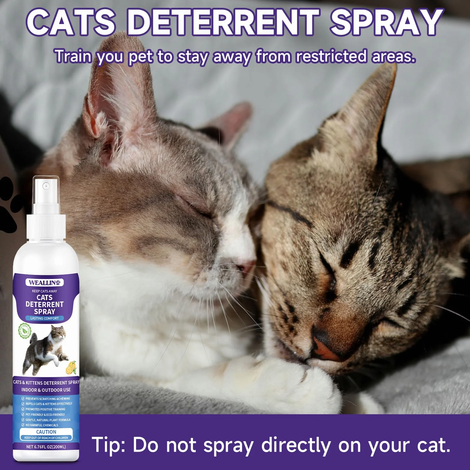 WEALLIN Spray Antiarañazos Gatos, 200ml Spray Repelente Gatos, Spray Ahuyentador para Gatos para Proteger Sofá y Muebles, Ideal para Uso Indoor y Outdoor con Gatos y Gatitos