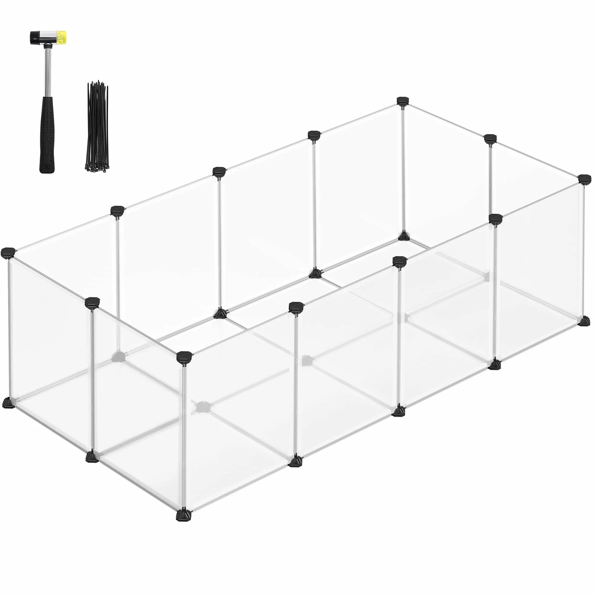 SONGMICS Valla para Mascotas, Parque para Cobayas con Suelo, Recinto Interior de Plástico Transparente para Hámsters, Conejos, Erizos, para Animales Pequeños, 143 x 73 x 46 cm, Blanco LPC02W