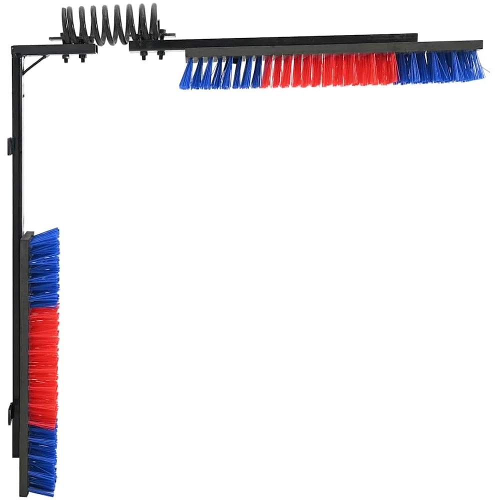 Cepillo de cocina ajustable de PVC rojo y azul, 84 x 10 x 91 cm, para montaje en pared para ganadería, agricultura, establo, pasto, patio y cuidado de ganado en exteriores