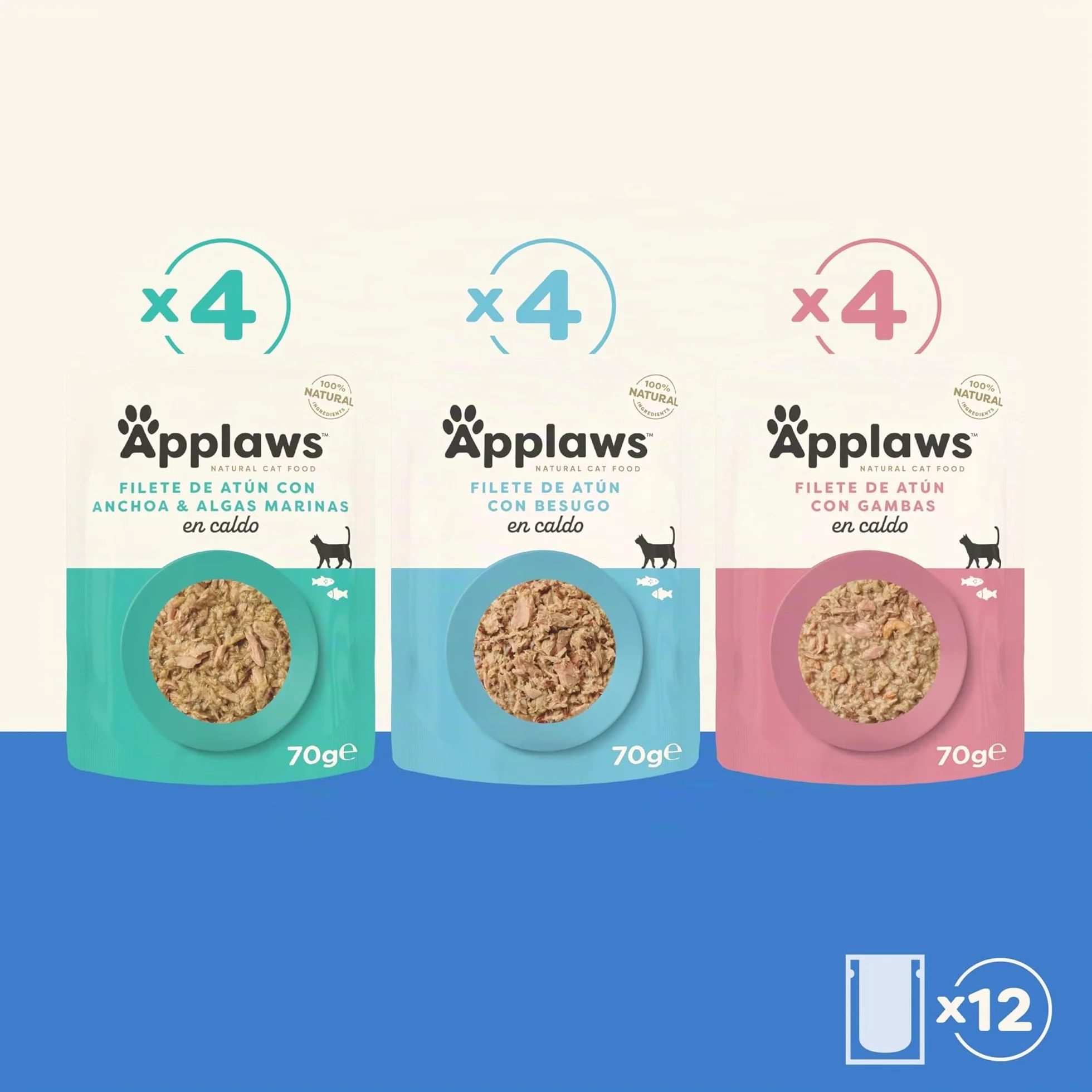 Applaws Comida Húmeda para Gatos 100% Natural Multipack Pescado en Caldo 12x70g