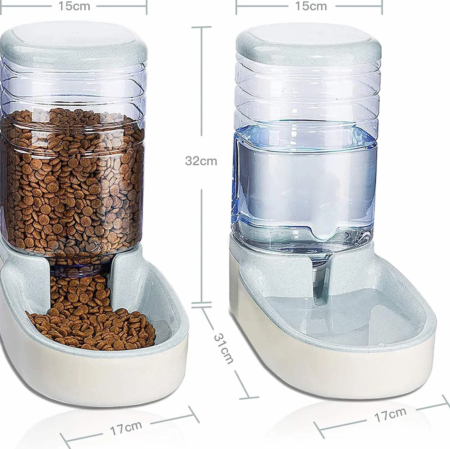 Edipets, Dispensador para Gatos y Perros, Comida y Agua, Pack 2 Unidades, Automático, 3.8 L c/u, Comedero, Alimentador y Bebedero para Mascotas (Gris)