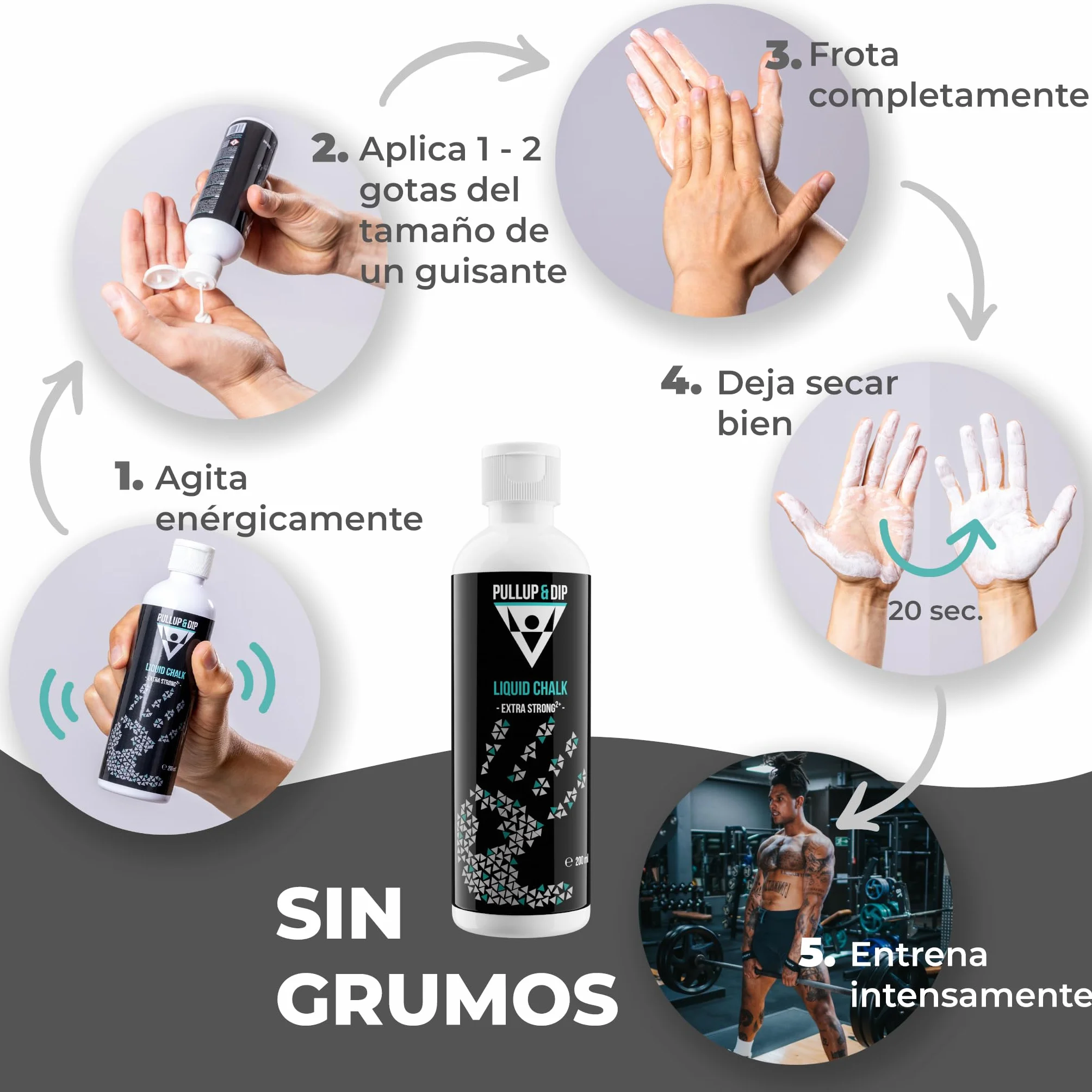Magnesio Liquido PULLUP & DIP Tiza Liquida para Agarre Escalada Gimnasio Levantar Pesas Bouldering Calistenia Cecado Rapido Extra Fuerte