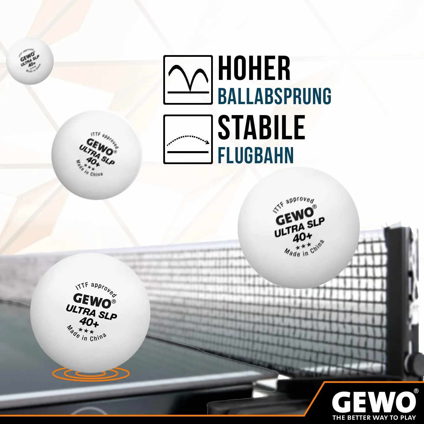 GEWO Tischtennisbälle Ultra SLP 3 Sterne 40+ Plastik ITTF-zertifiziert weiß