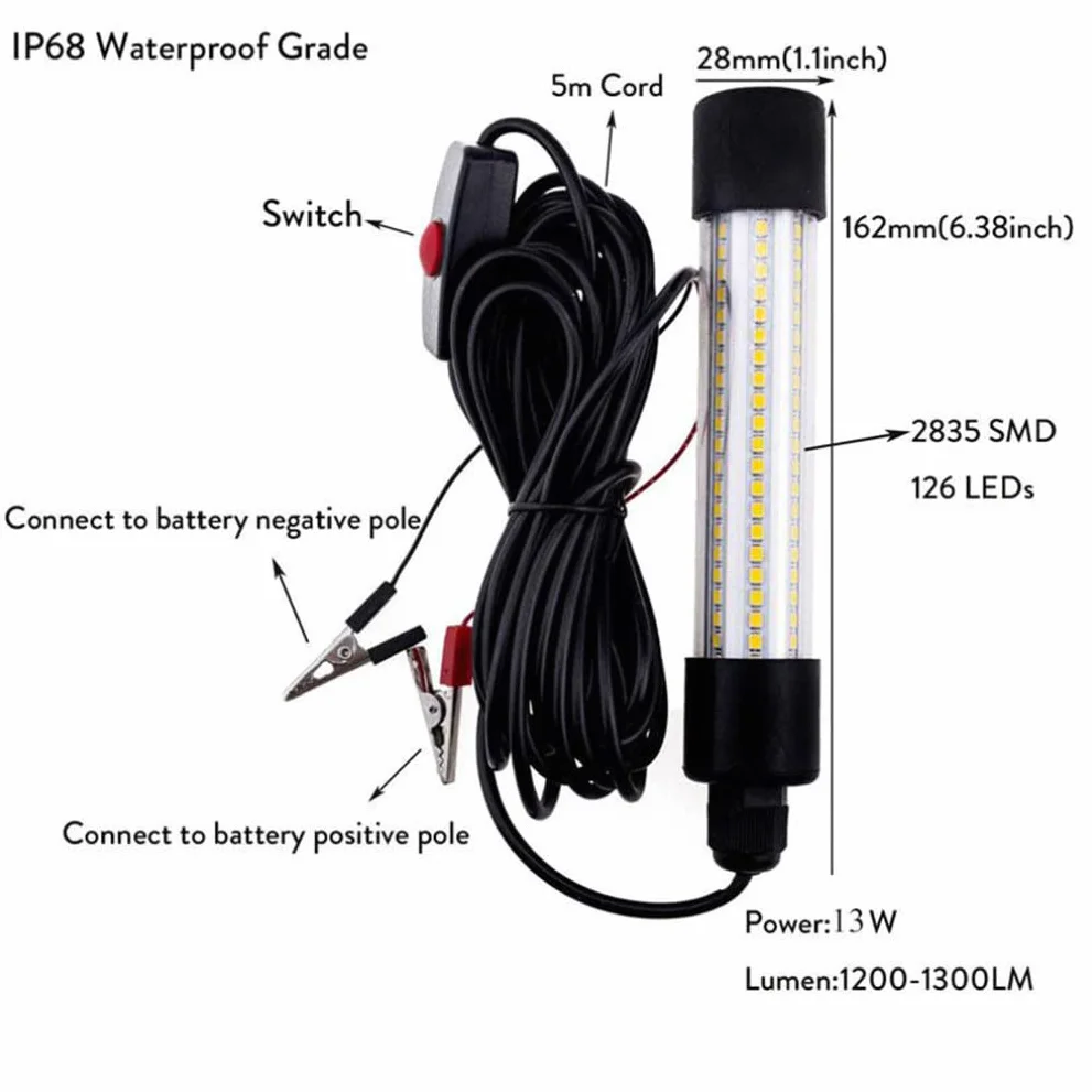 Lámpara de Pesca LED Sumergible IP68 DC/AC12-24V Verde Impermeable