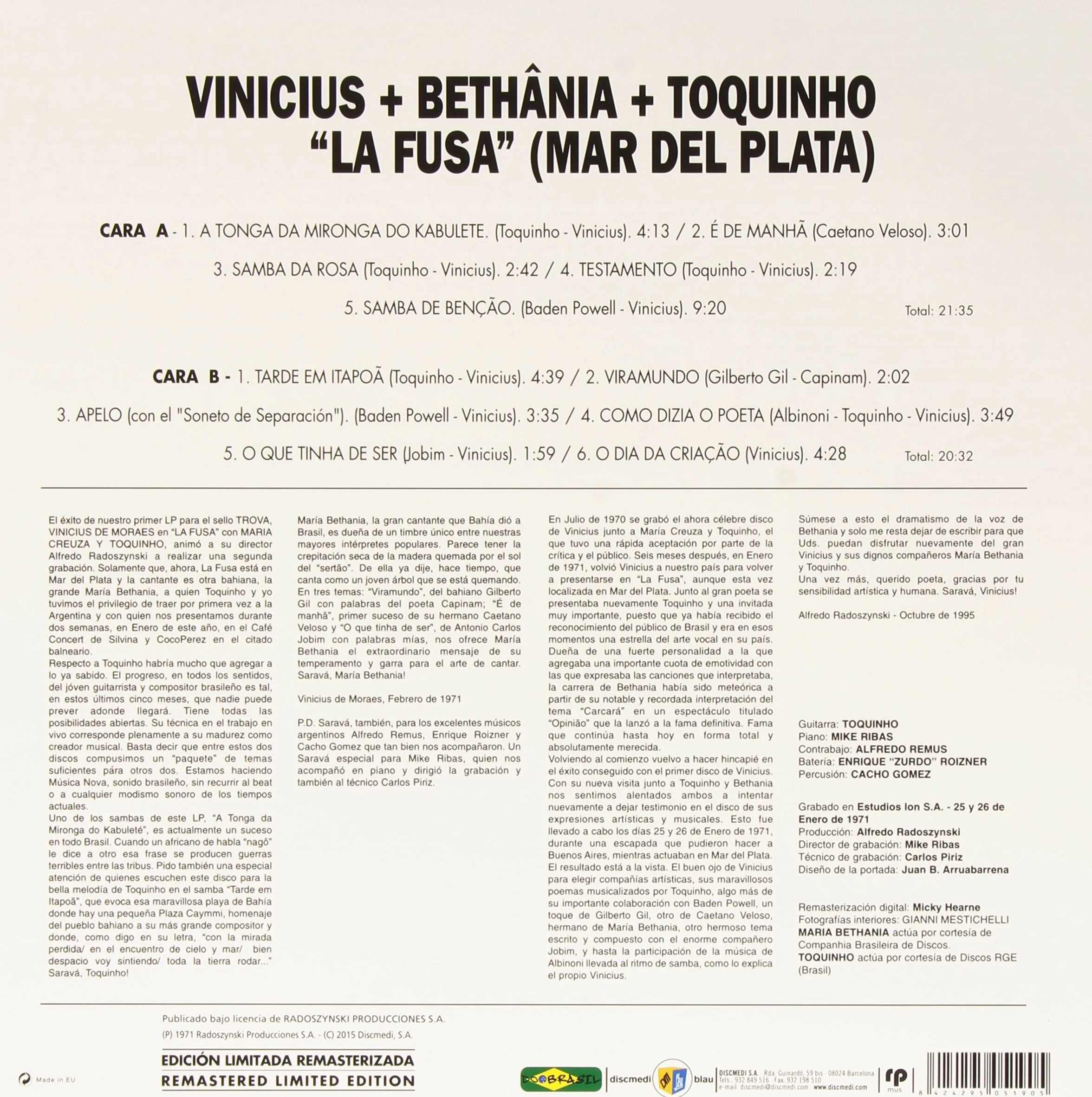 La Fusa (Con Maria Bethania Y Toquinho) Edición Limitada