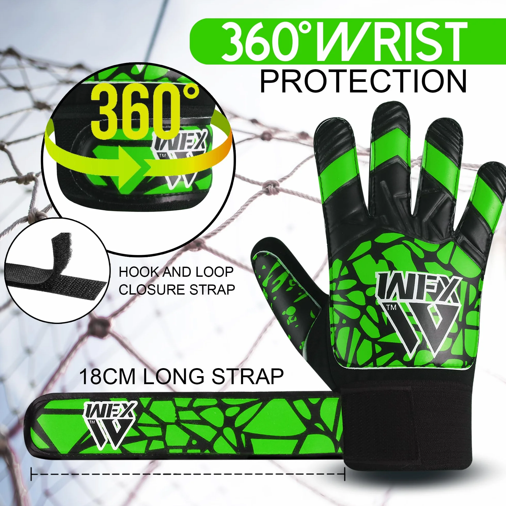 WFX Guantes de portero fútbol niños jóvenes doble soporte muñeca protección palma