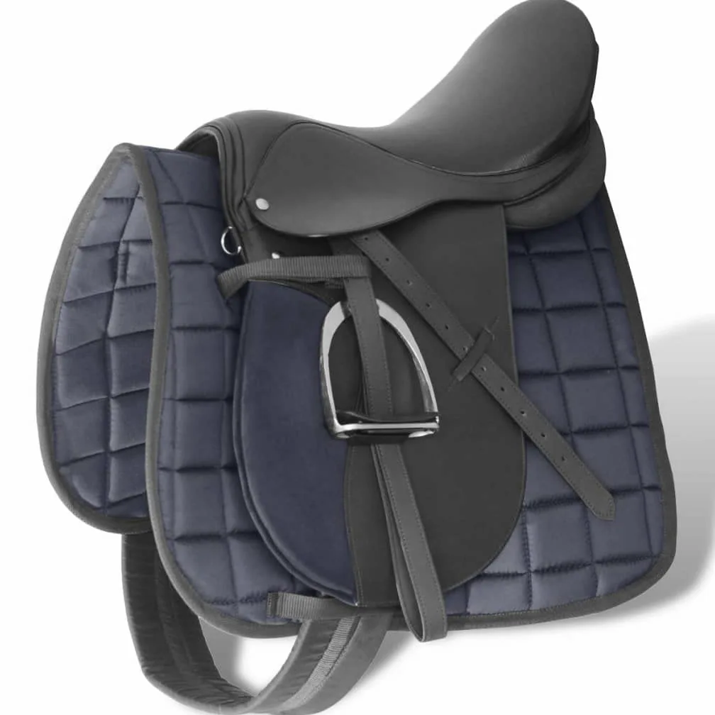 Juego de sillín a caballo de cuero genuino negro longitud de la correa accesorios versátiles para doma saltar senderismo ocio al aire libre comodidad