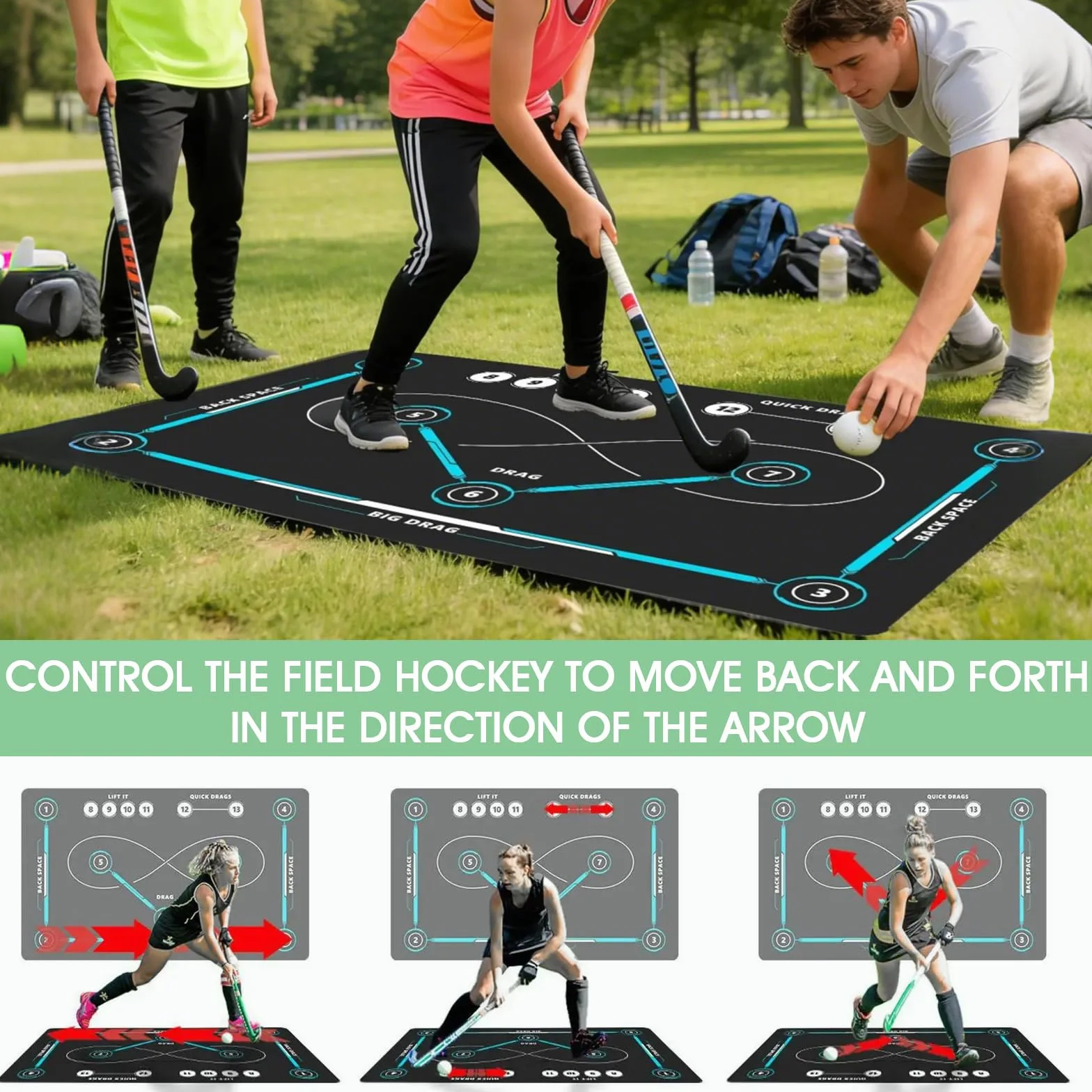 Esterilla de entrenamiento de hockey, 150 x 90 cm, antideslizante y silenciosa
