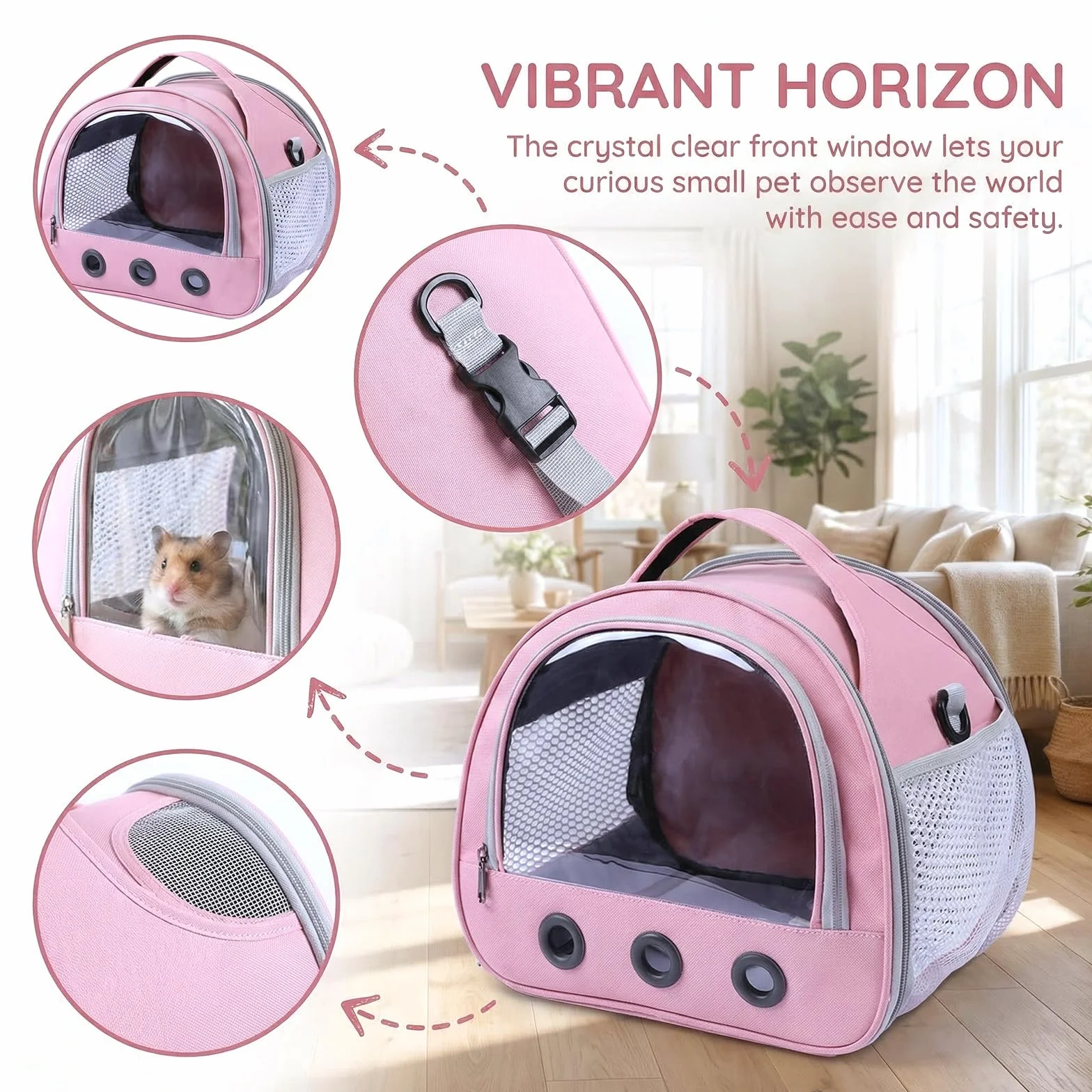 Transportín portátil para cobayas con ventana transparente y malla transpirable para pájaros, ratas, hámsters y otros animales pequeños