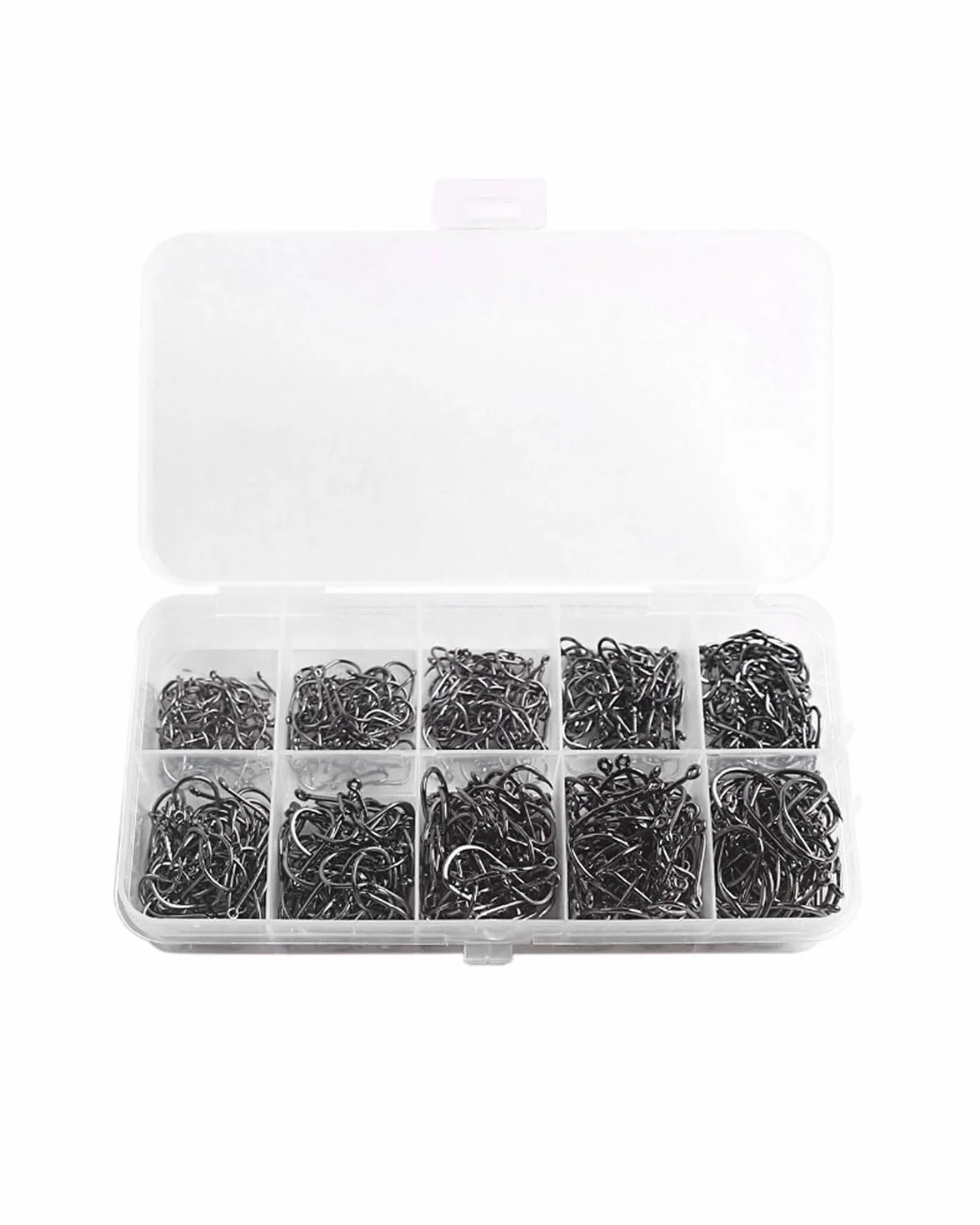Anzuelos de Pesca 600 PCS 10 Tamaños, Gancho de Acero al Carbono con Caja de Plástico 3#-12#