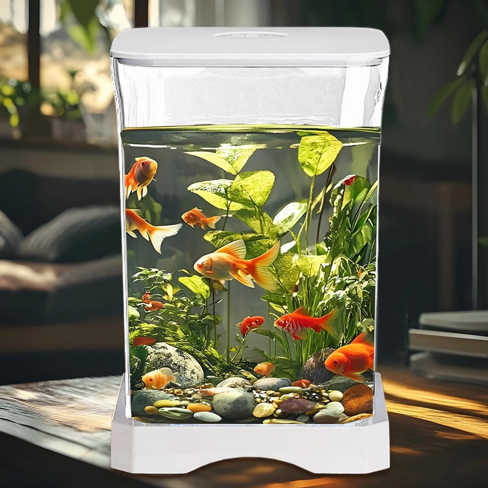 Acuario de Peces Betta, pecera Betta: pequeñas peceras acrílicas con iluminación LED, Cuenco Transparente para Paisaje acuático, Decoraciones de Escritorio para camarones, cangrejos, arañas