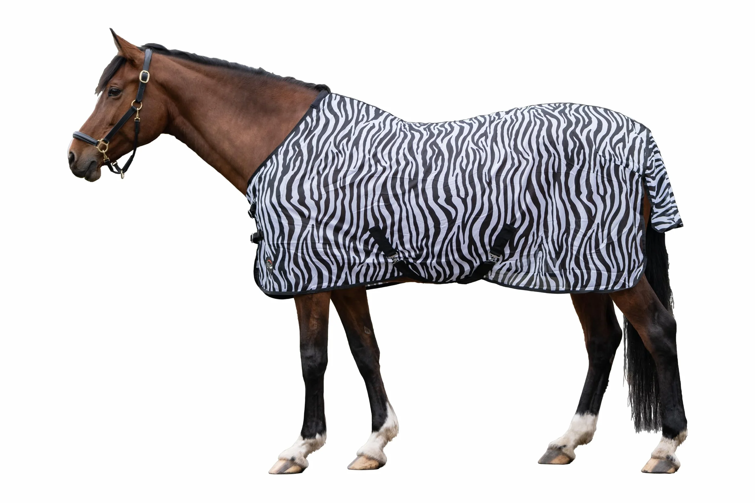 HKM Zebra Manta Anti-Moscas con cinturón Cruzado Blanco/Negro 125
