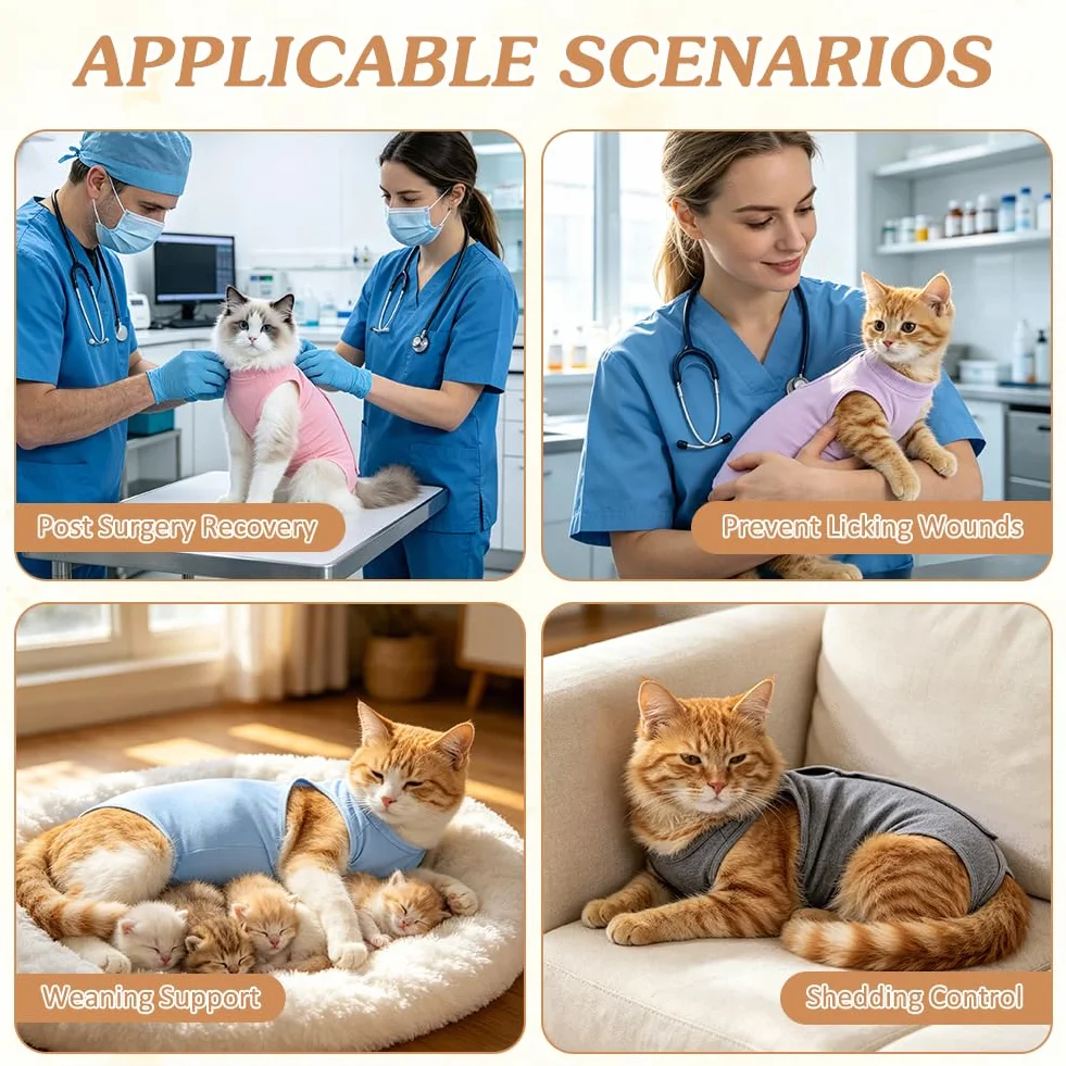 OFFCUP 2 Piezas Body de Recuperación para Gatos, Gatos Postoperatorio Hembra para Evitar Que se Laman Las Heridas, Suave y Cómodo, Gata Camiseta de Recuperación, Rosa, Talla M