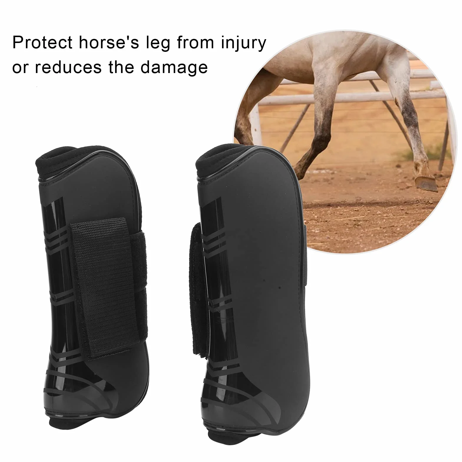 Aeun Botas de Tendón de Caballo de PU, 4 Piezas Botas de Soporte de Caballo Botas Protectoras de Pezuña de Caballo Protector de Pierna de Caballo para Salto de Caballo para Mantenerse Cómodo