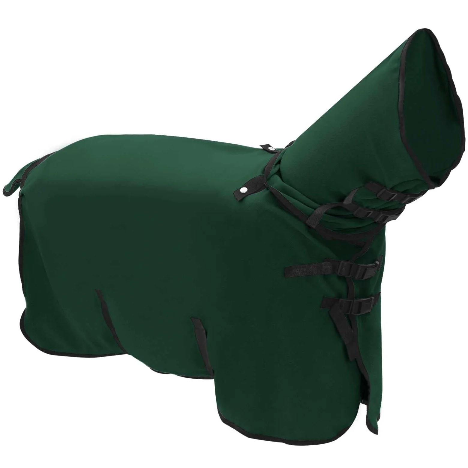 Manta para caballos verde oscuro de poliéster, 105 cm, para pastos, establos y exteriores, transpirable, impermeable, resistente al viento, con cuello y bolsillo para potros, pony, sangre