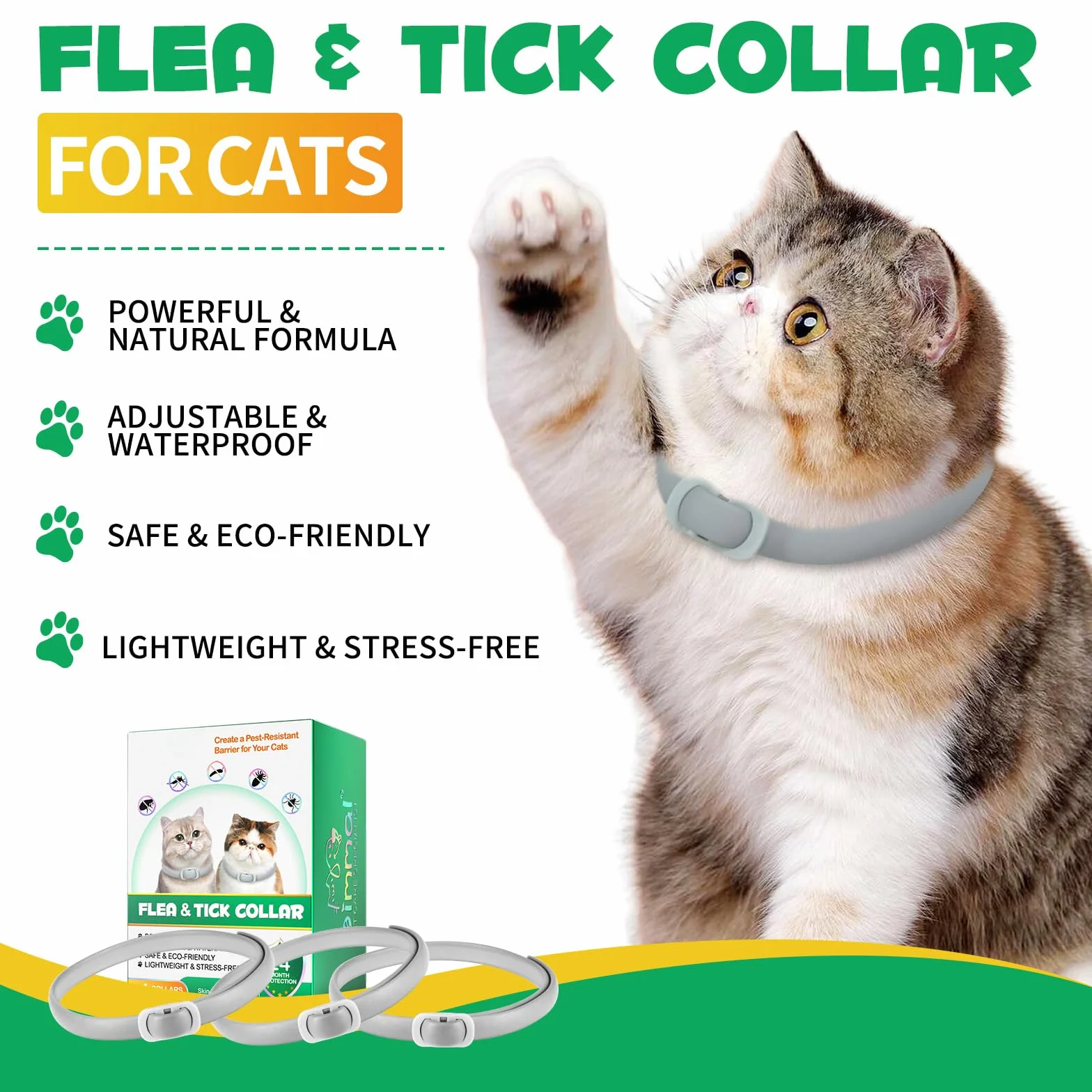 Collar Antiparasitario Gatos páquete de 4 – Collar Antipulgas Gatos Ajustable e Impermeable – 24 Meses de Protección – Collars Gato Antiparasitario Seguro y Cómodo (Gris, 4 Piezas)