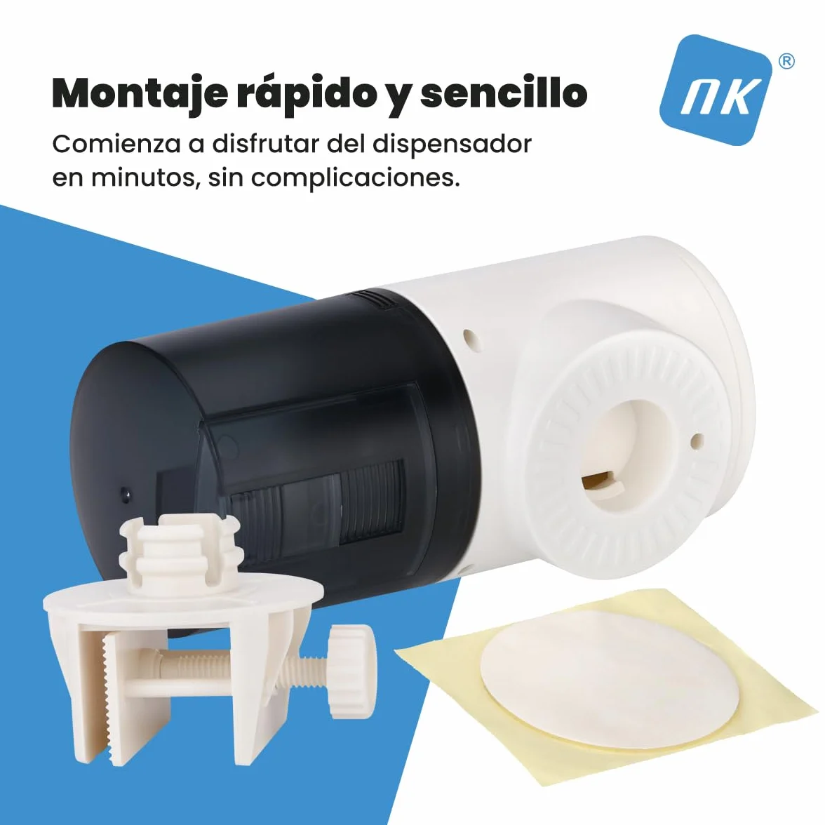 NK Dispensador Automático de Comida para Peces – 200 ml, Pantalla LCD, Programable en Modo Manual/8H/12H/24H, Soporte Giratorio 360°, Control por Botón y Sistema de Fijación Estable