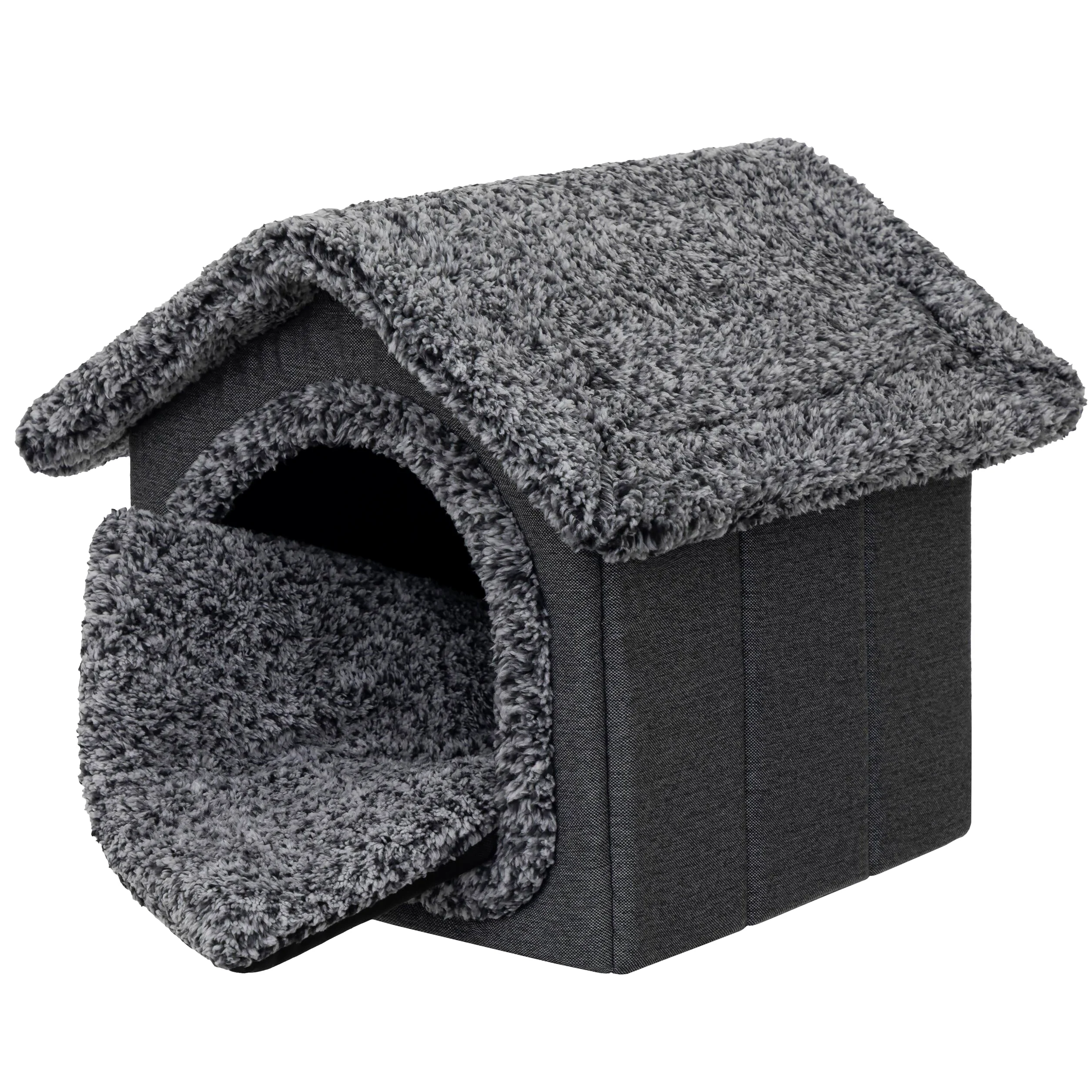Caseta para mascotas, casa para perros, caseta para gatos, casa para perros, cojín para gatos, casa mullida, negro, 32 x 38 x 32 cm