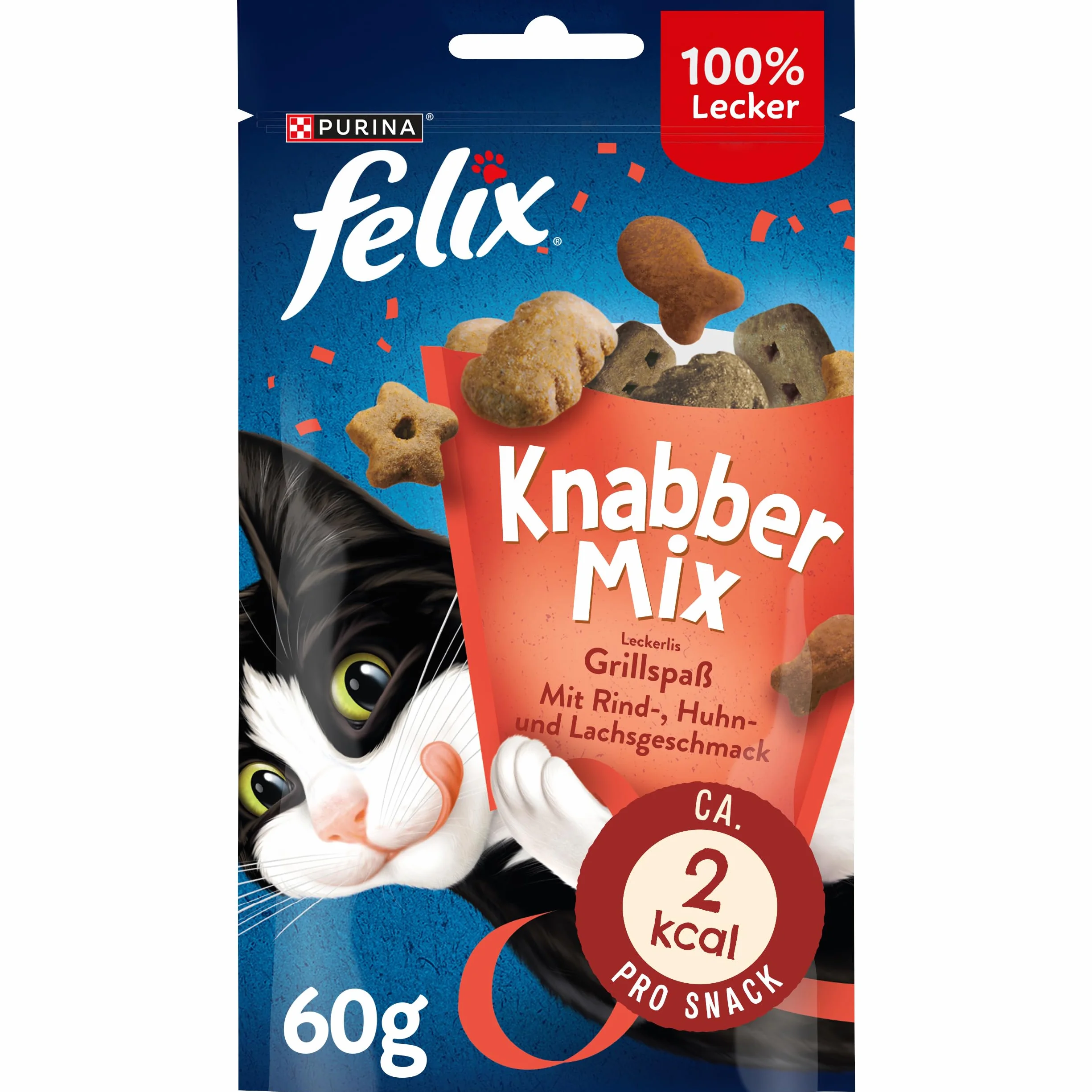 Felix Golosinas para Gatos Knabber Mix, Pack de 8 (8 Paquetes de 60 g)