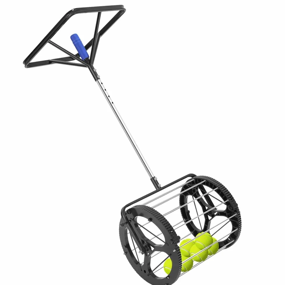 Recogedor automático de pelotas de tenis 2 en 1, capacidad 80 pelotas, mango y rodillo para entrenamiento