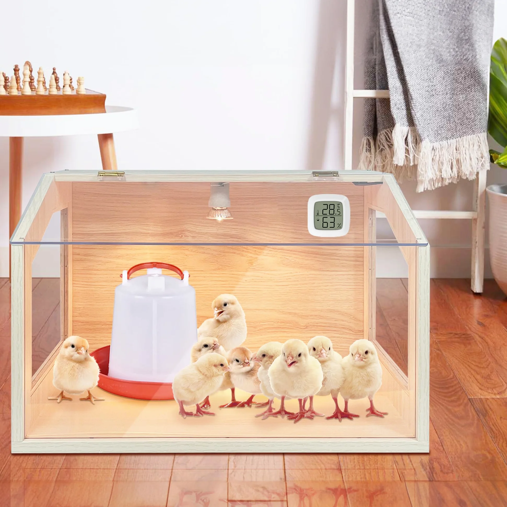 Caja de cría Inteligente para 20 Pollitos con 2 lámparas de Calor, Caja de incubadora para Animales pequeños, Pollitos, Patos, codornices, hámsteres, lagartos, 16 x 12 x 12 Pulgadas
