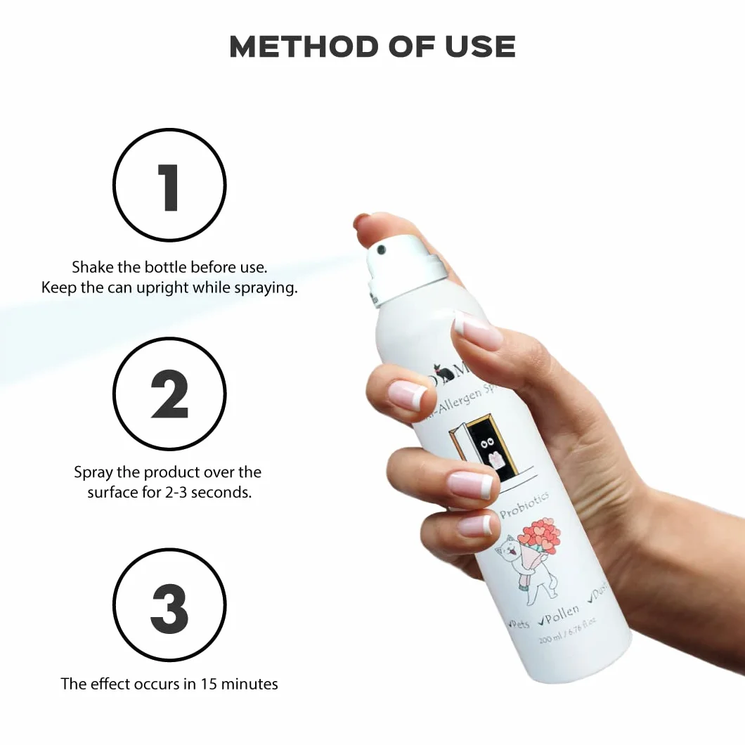 Spray Probiótico Antialérgico para Dueños de Gatos 200 ml — Neutraliza el Alérgeno Fel d 1 en Alfombras, Sofás y Ropa de Cama — Seguro para Gatos, Perros y Niños — Fórmula Biotecnológica