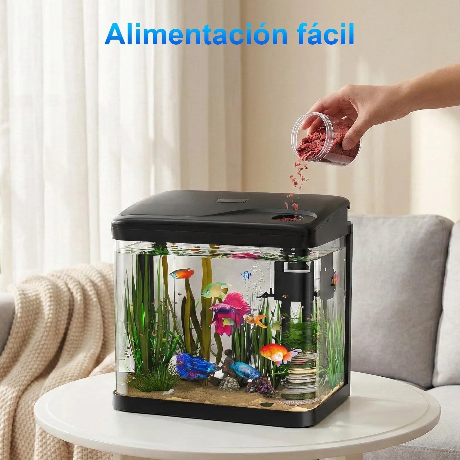 15L Acuario de Cristal Acuarios y Peceras Completas,con Sistema de Filtrado Integrado e Iluminación LED,Acuarios de Iniciación, Negro