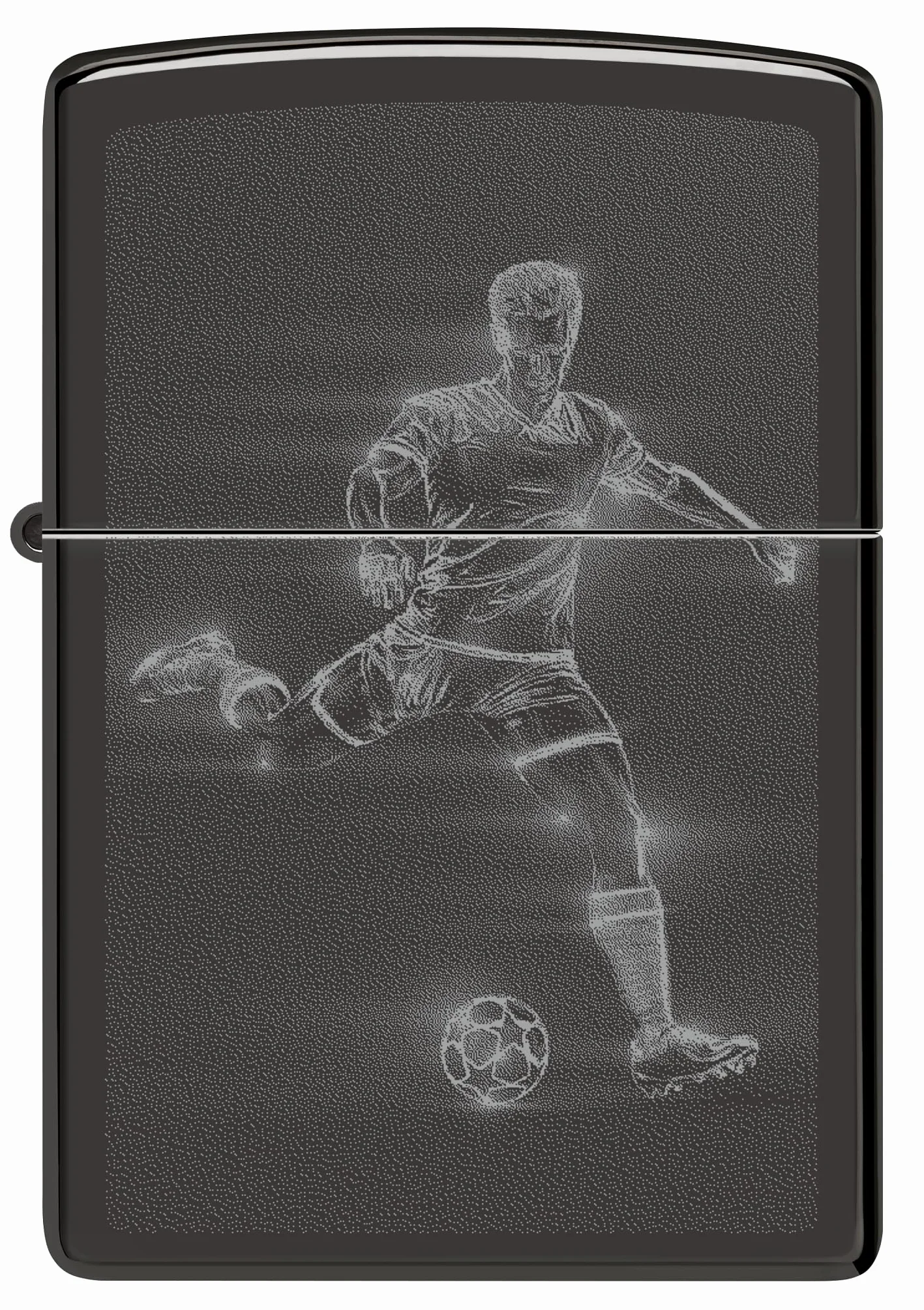 Zippo Encendedor a Prueba de Viento Recargable Reutilizable - Negro Alto Brillo - Diseño de Futbolista - Caja Regalo - Hecho en EE.UU.