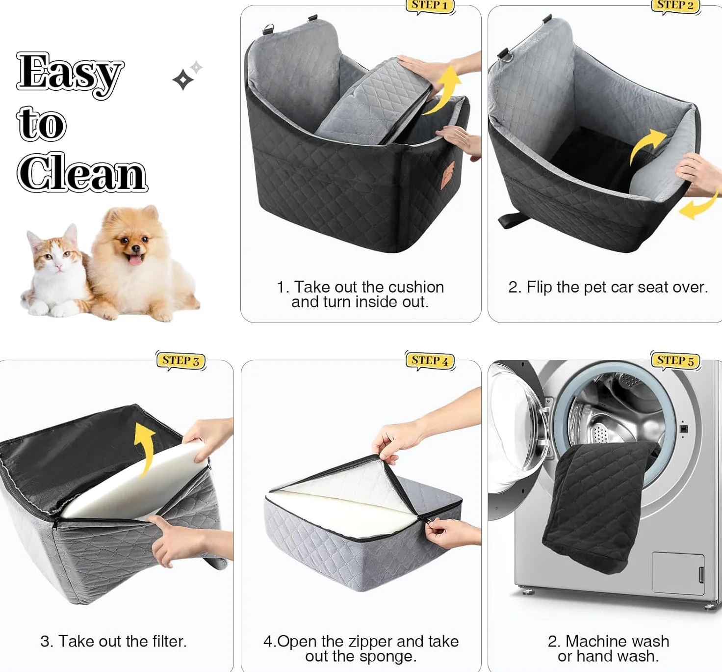 Asiento elevador de coche para perros de hasta 35 libras, asientos de seguridad para mascotas con canal para cinturón de seguridad, tela ultrasuave con espuma viscoelástica, lavable y
