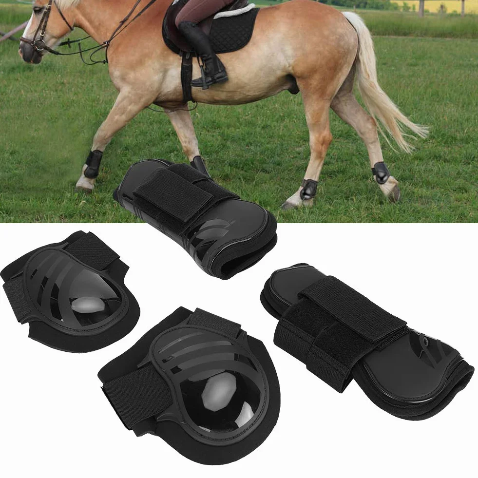 HERCHR 2 Pares de Botas para tendón de Caballo, Protector de piernas Abierto y Grueso de PU con Bloqueo Frontal, protección Segura para piernas para Entrenamiento, Salto y equitación