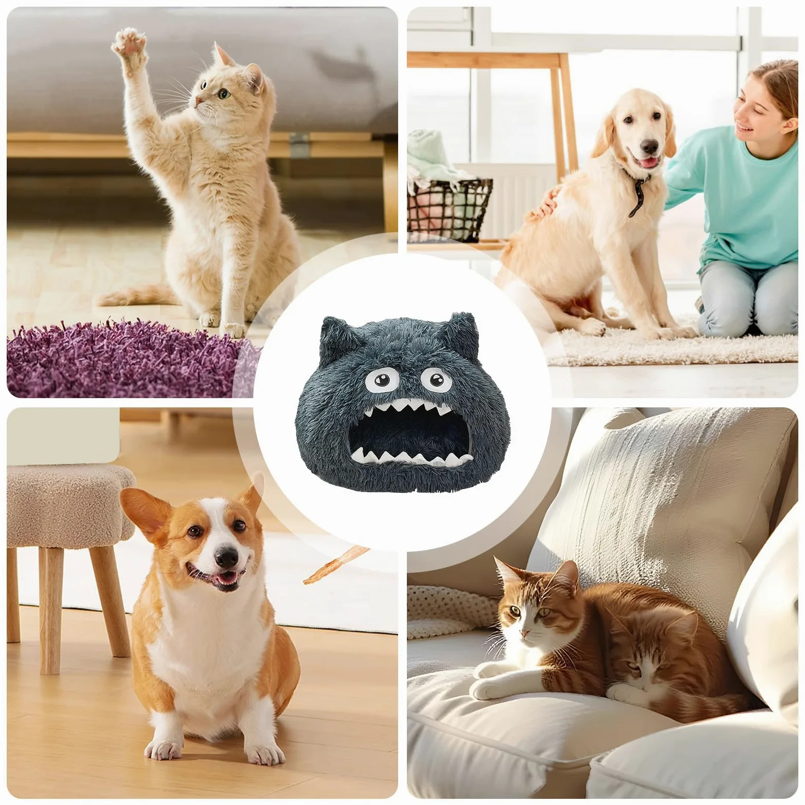 Cama Cueva Para Gatos Casa con Diseño de Abierta | Casa Refugio Para Gatos Lavable Con Cojín Lavable Para Cachorro Gatito Mascota Pequeña Interior Exterior Hogar Invierno