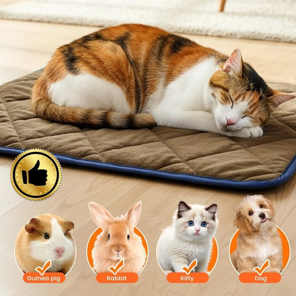 Manta térmica para perros, tapete reflectante térmico autocalentable para perros y gatos, almohadilla reflectante de calor de 5 capas para mascotas, tapete no eléctrico, 22.8 x 34.6 pulgadas, marrón