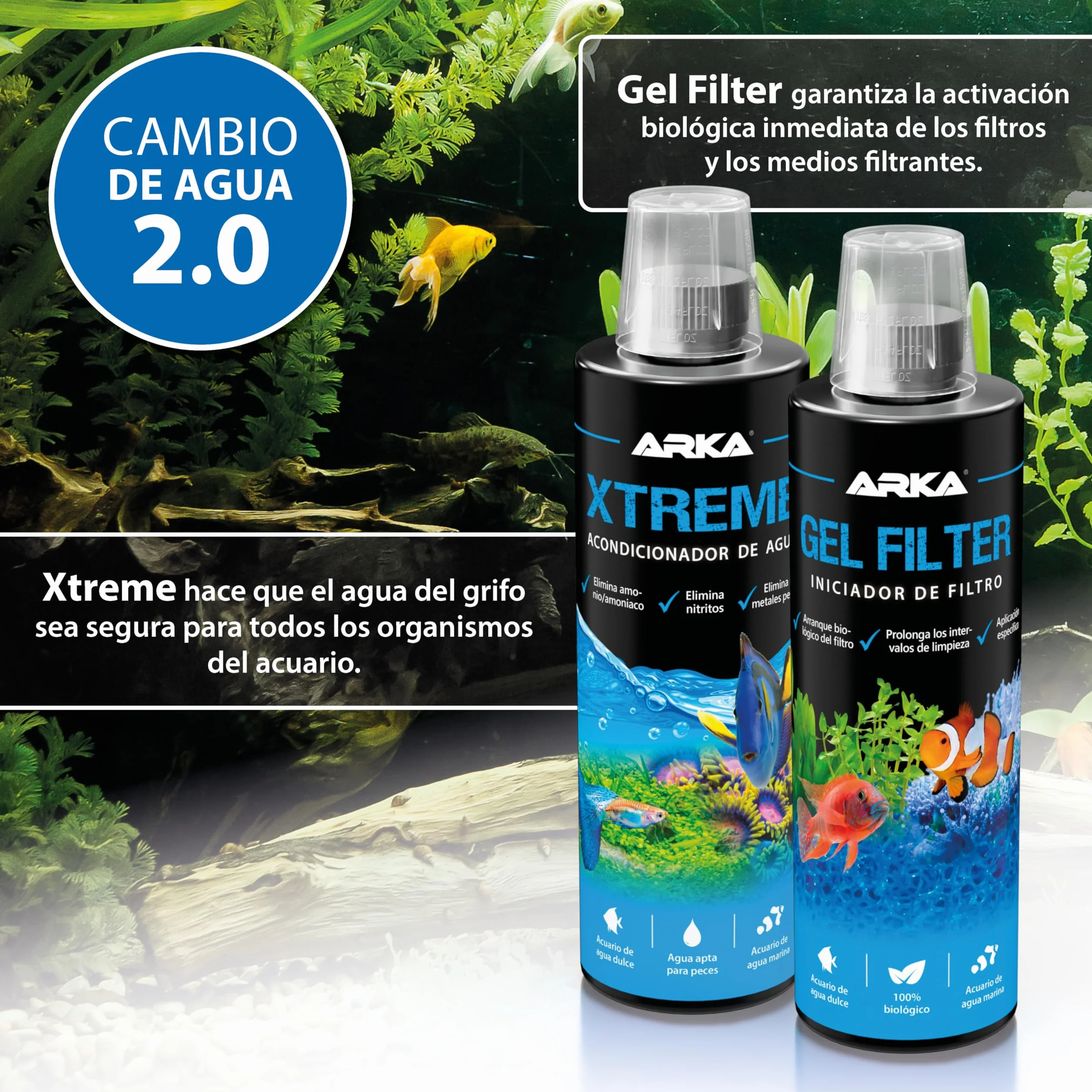 Acondicionador de Agua para Acuario 118 ml – ARKA Xtreme – Elimina Cloro, amoníaco y nitrito – neutraliza Metales Pesados – Ideal para Cambios de Agua y nuevos acuarios