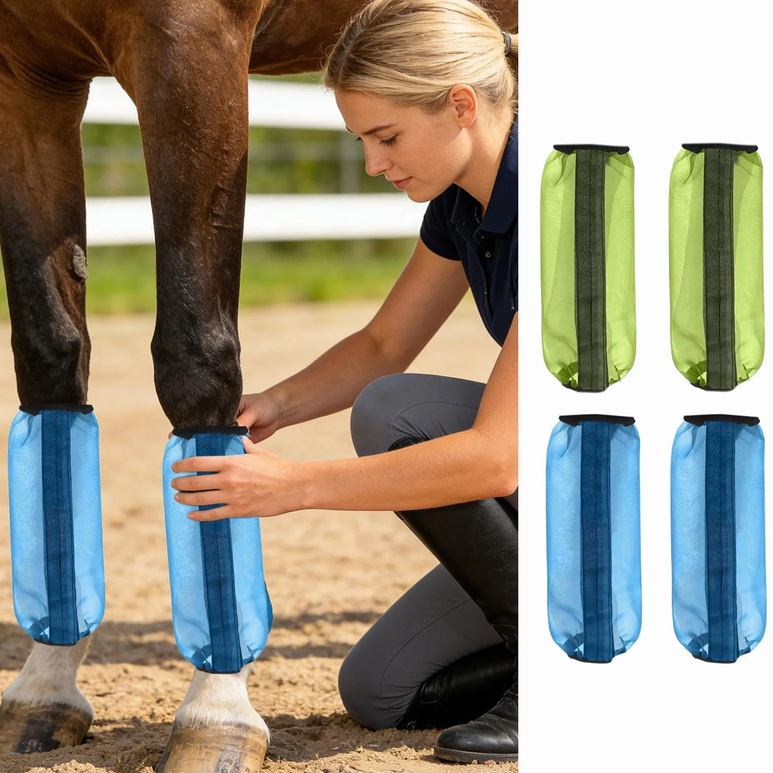 4 Piezas De Botas Contra Moscas Para Caballos, Diseño De Flujo De Aire Transpirable, 40x33x0,5 Cm, ​​Leggings De Botas Para Moscas Para Caballos De Malla, Calcetines Para Piernas Equinas, Protección C
