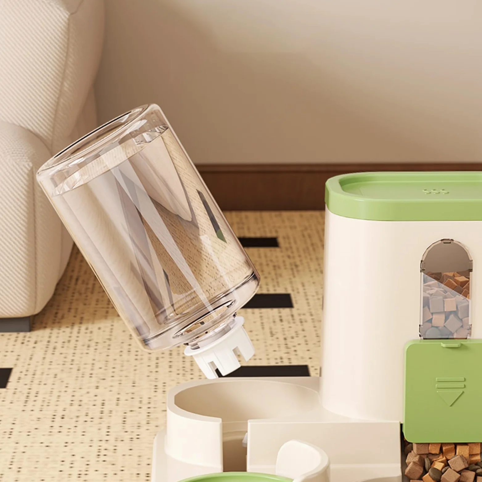 comedero automático para Gatos, Comedero automático for Mascotas pequeñas (Gatos, Perros y Otros Animales) con depósito Transparente for Rellenar fácilmente(Green)
