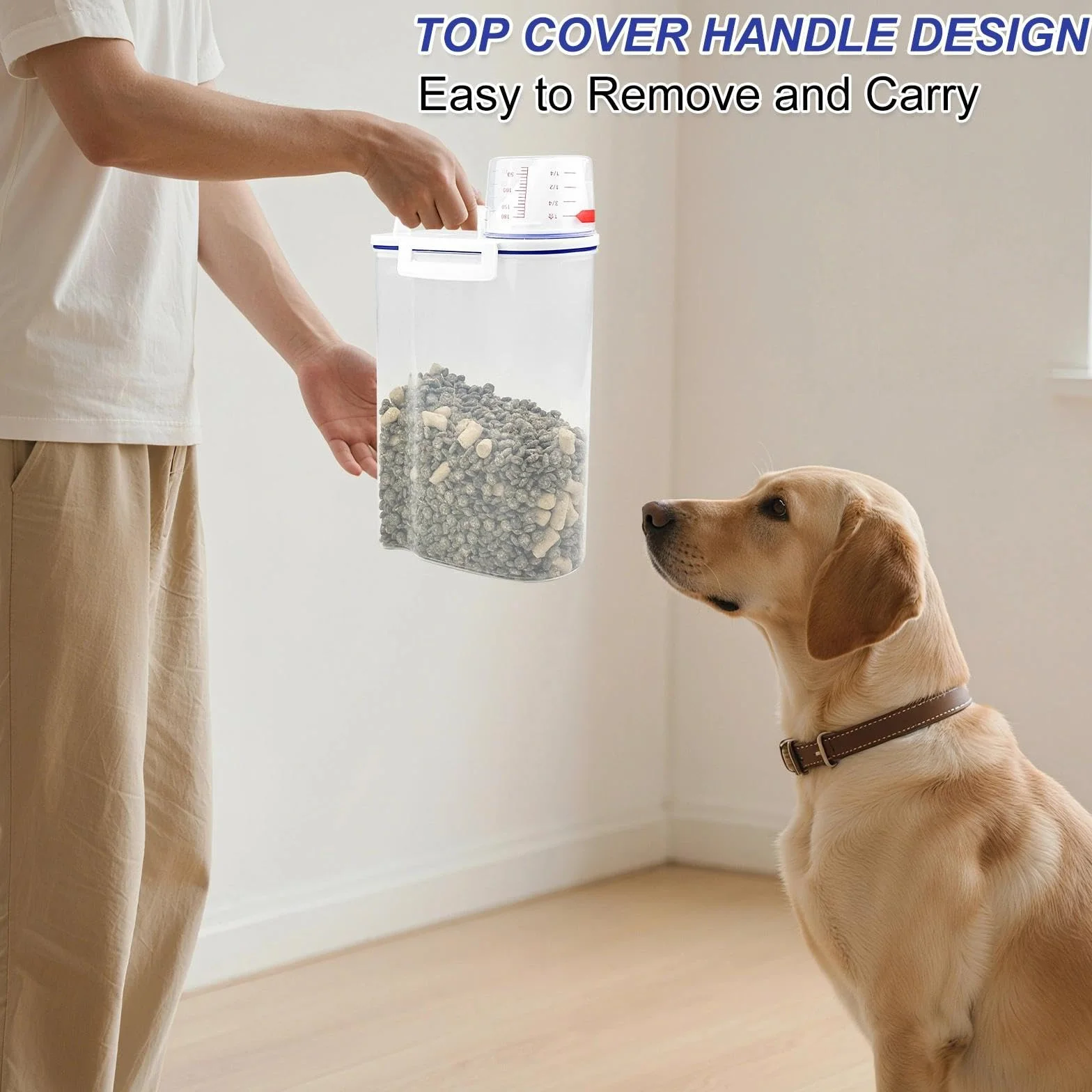 Chiluxendo Juego de 2 Contenedor Pienso Perros, Cubo para Alimentos con Vaso Medidor, Recipiente de Comida para Mascotas, Recipientes Almacenamiento Gatos, Botes Hermeticos Cocina, para Cereales, Arr