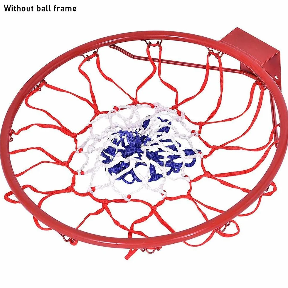 Red de repuesto para canasta de baloncesto de nailon trenzado tricolor rojo/blanco/azul, 12 pasadores