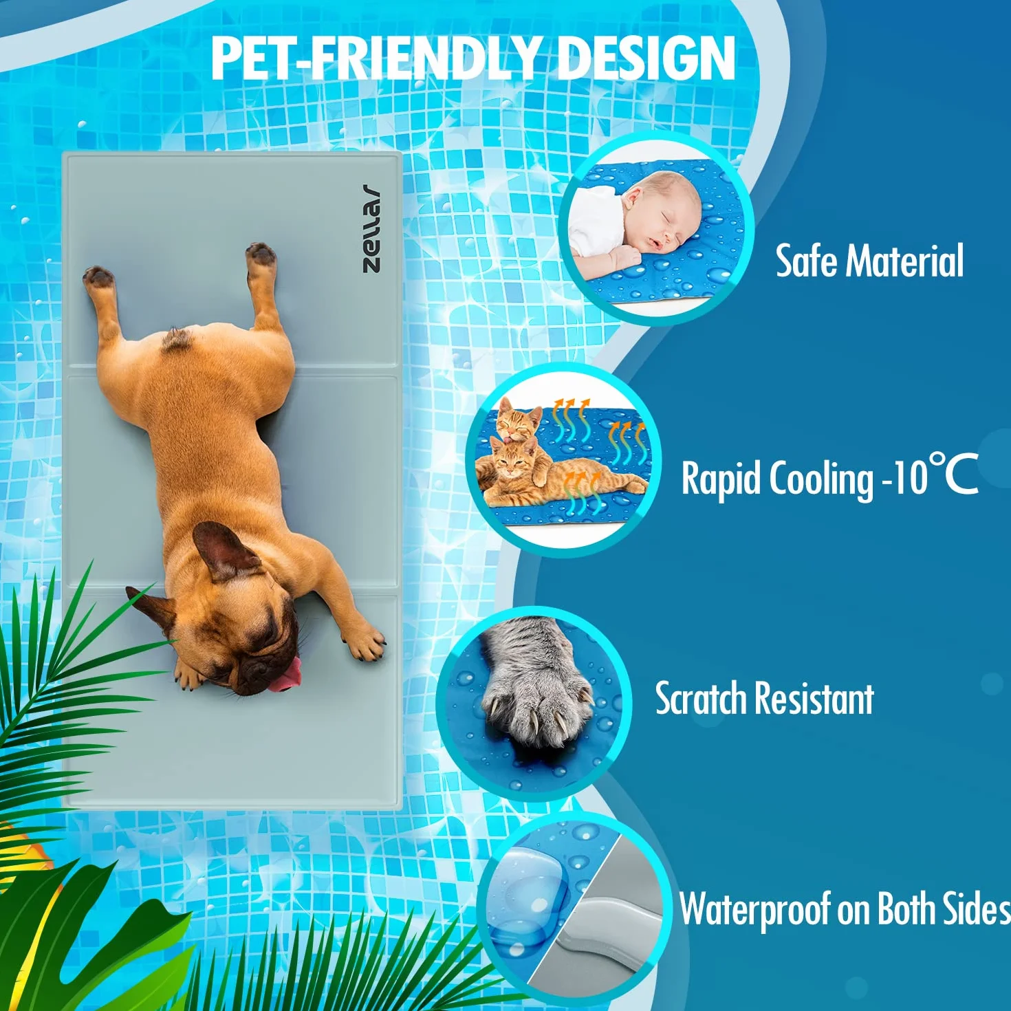 Zellar Alfombrilla Refrescante para Perros Gatos, Grande 90x50cm Manta Auto Refrigerante Perro, Gel No Tóxico Cama Refrescante Perro Gatos