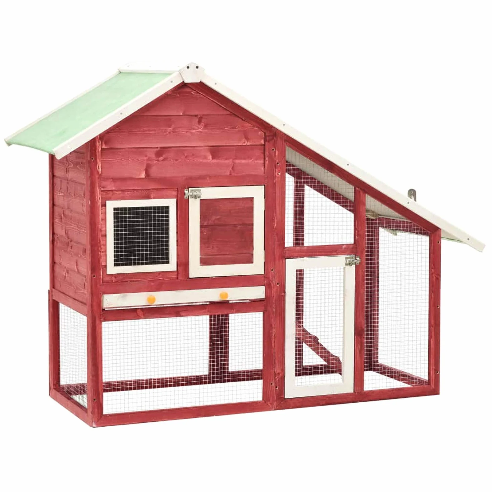Conejera de Madera Maciza de Abeto Rojo y Blanco Casa para Conejos Esquinero Conejo 140x63x120 cm